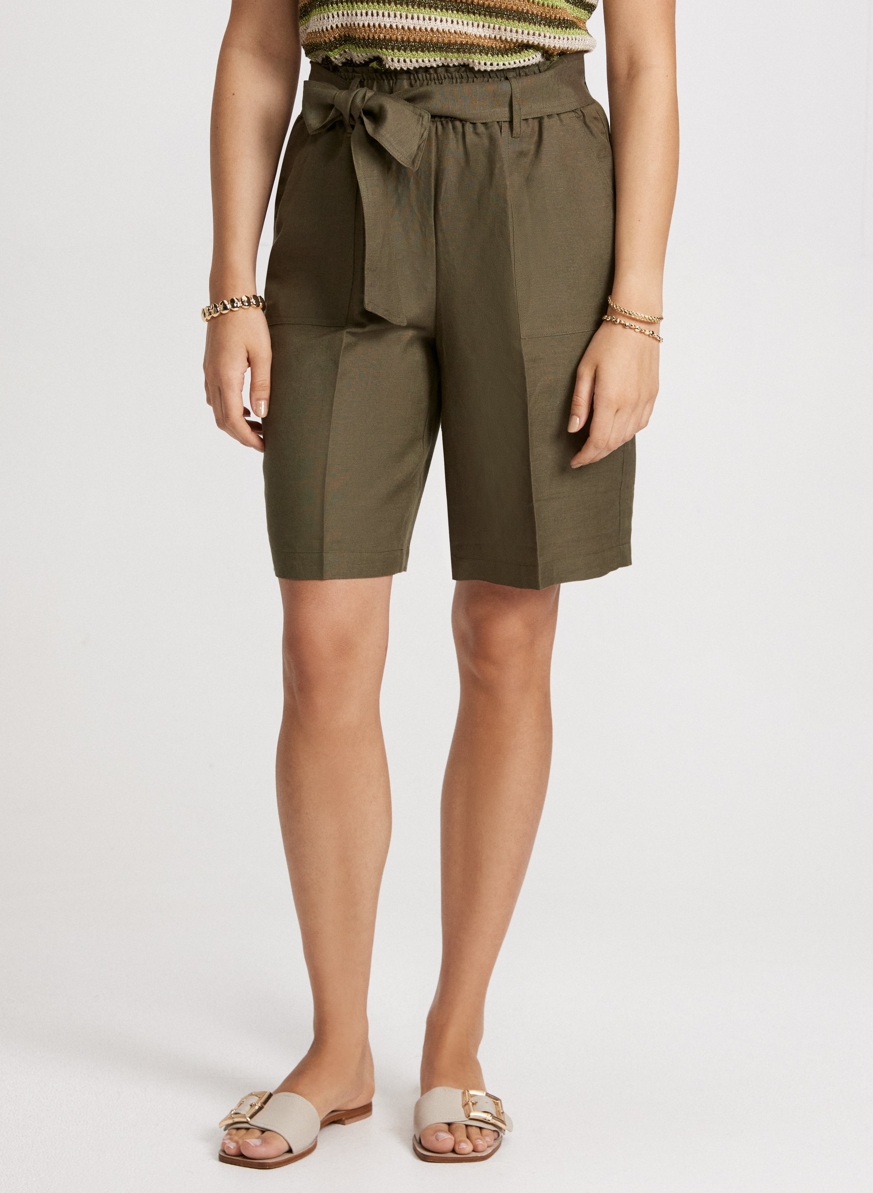Belted Linen-Blend Shorts