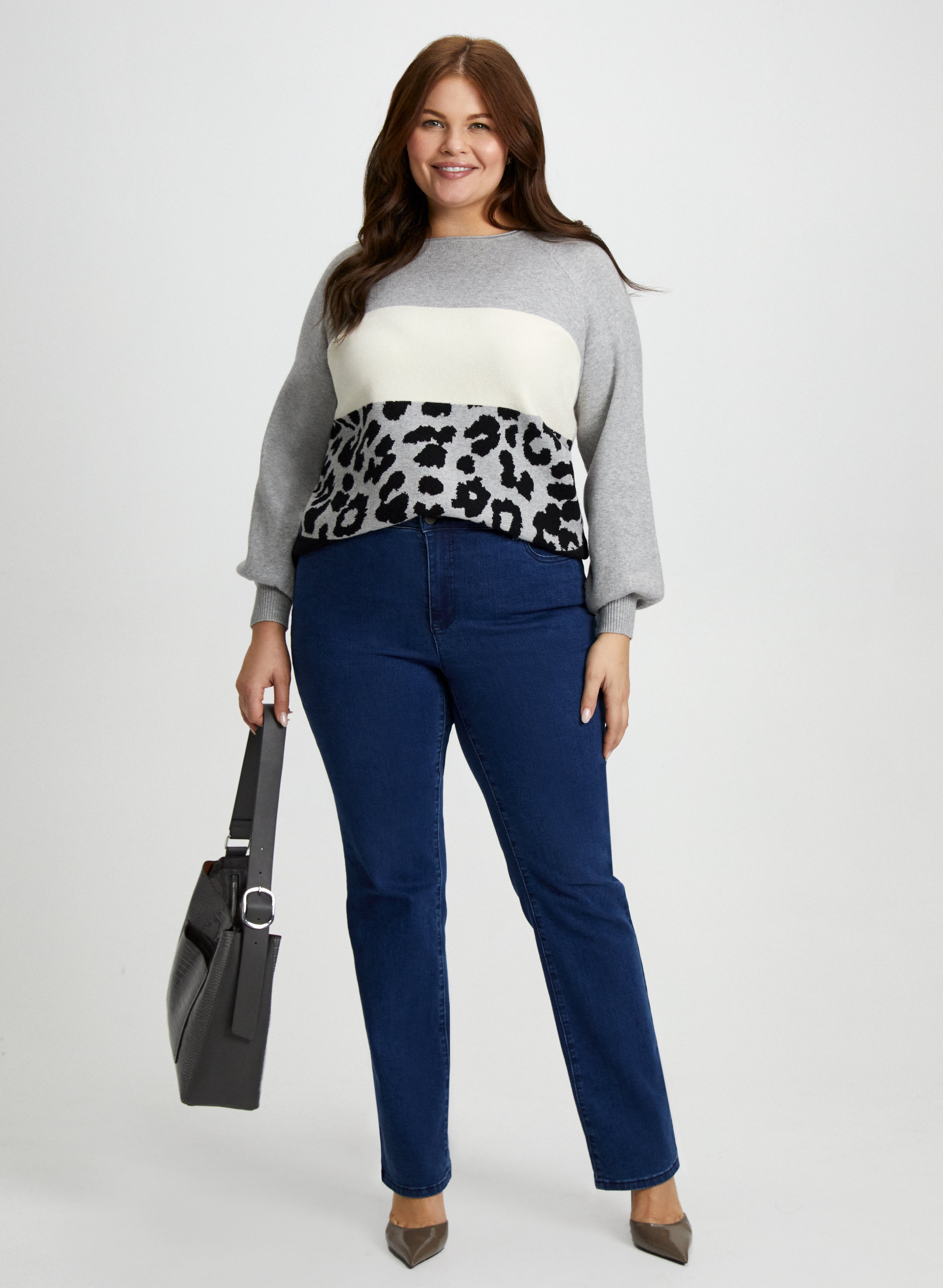 Colour Block Sweater & Bootcut Jeans