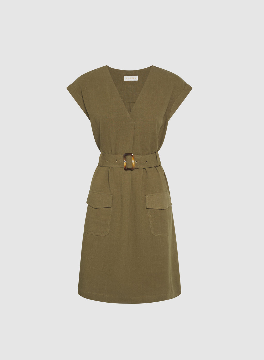 Belted Stretch Linen-Blend Dress