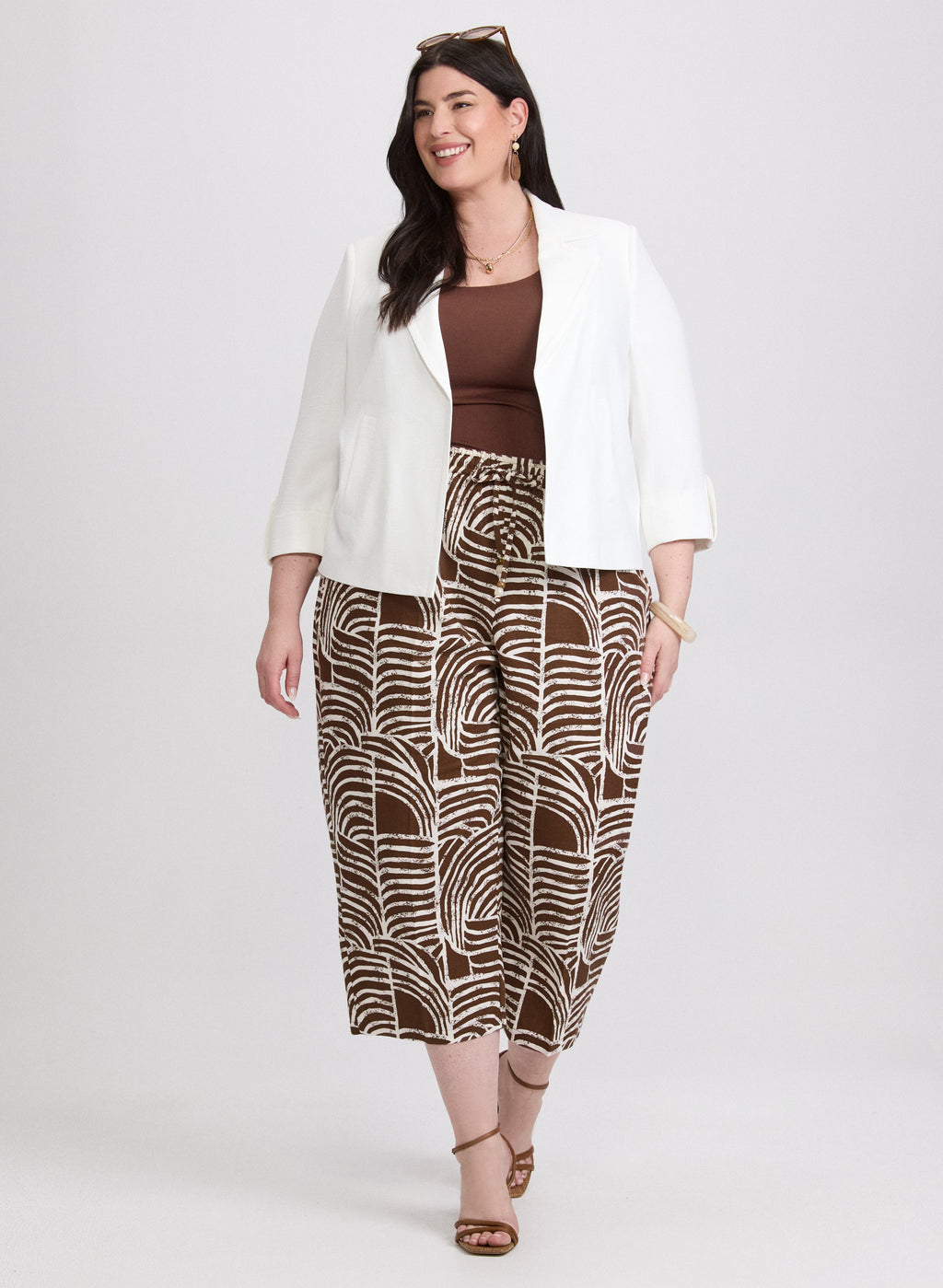 Abstract Linen-Blend Capris