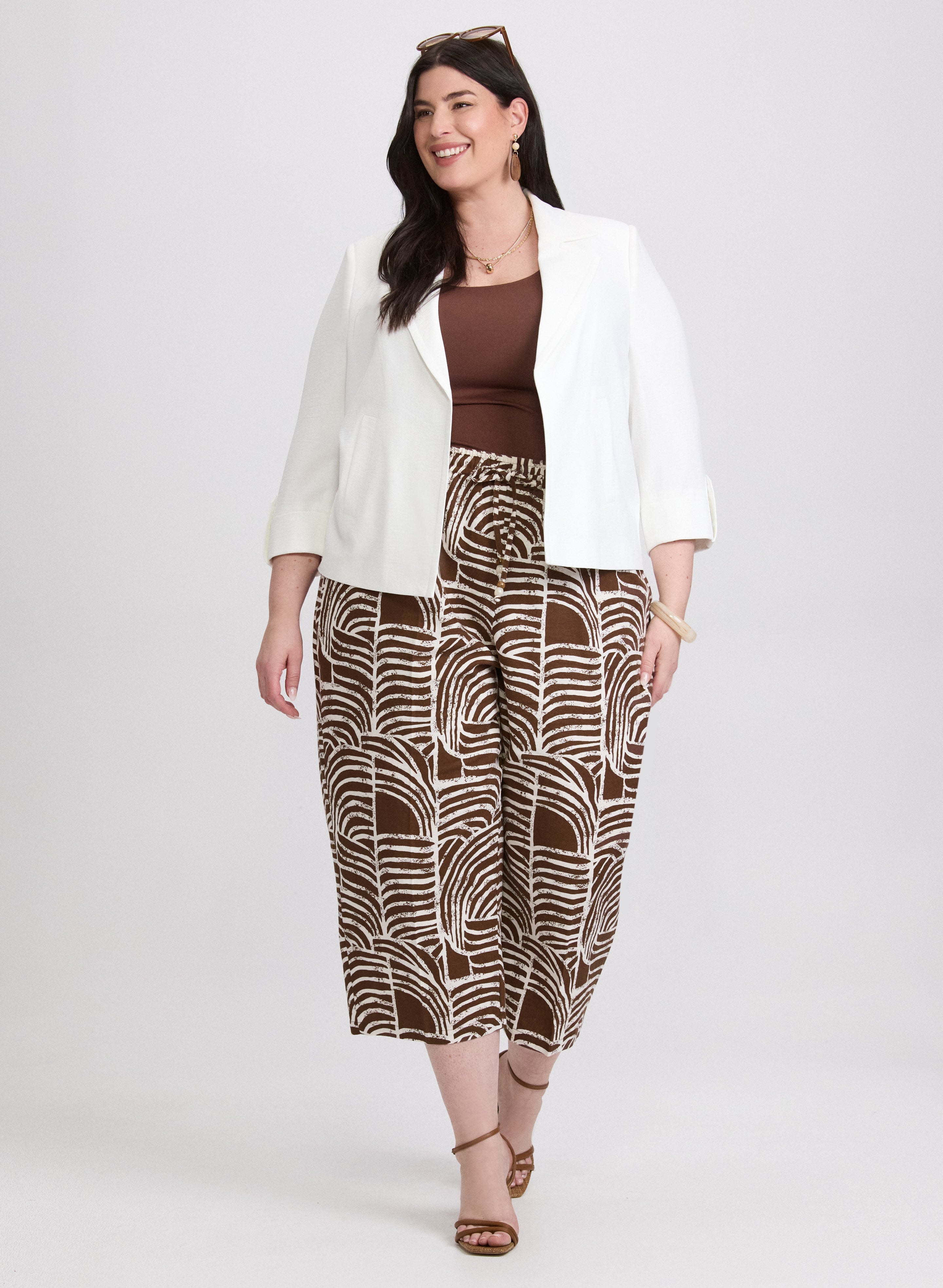 Abstract Linen-Blend Capris