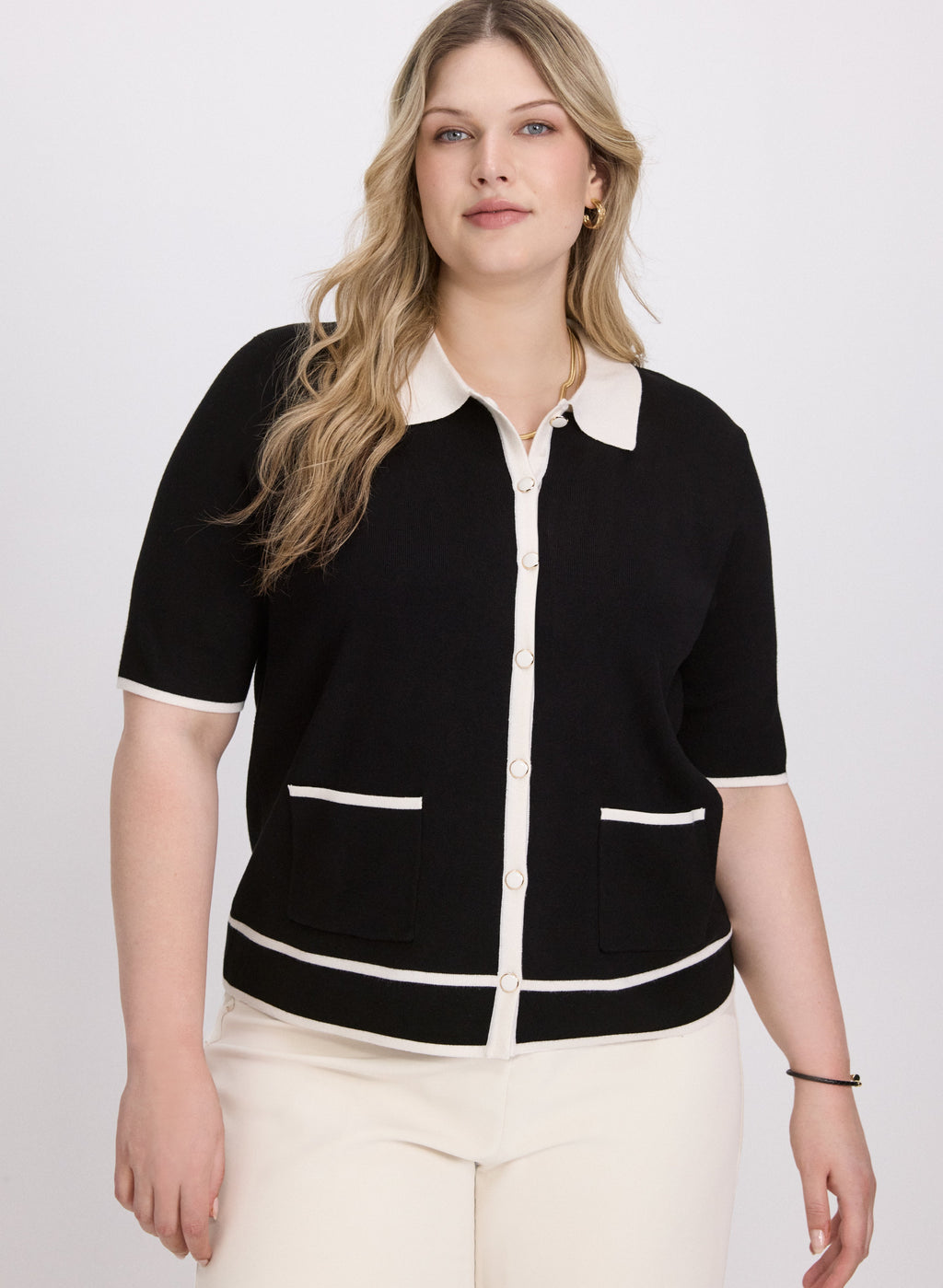 Contrast Knit Polo Top