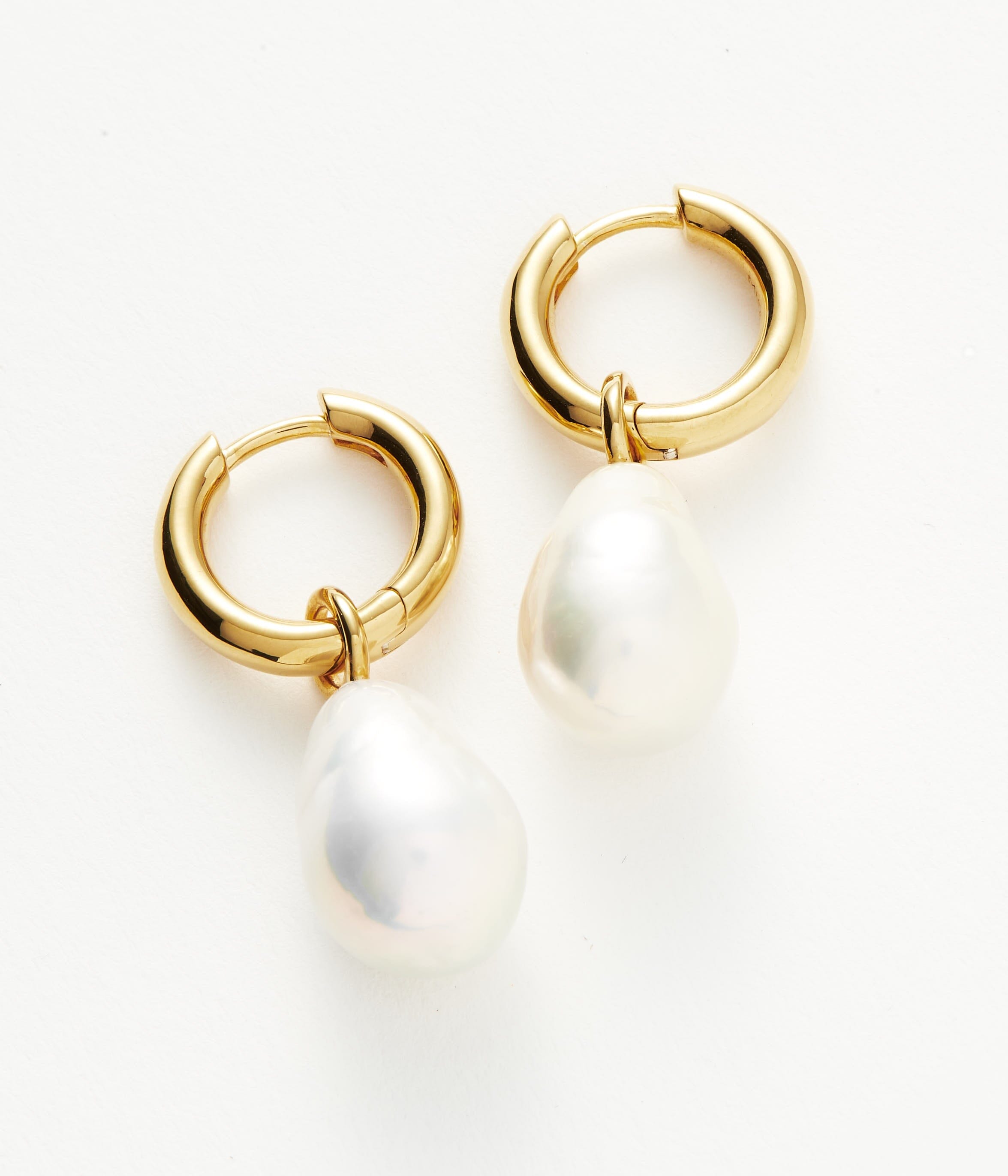 Baroque Pearl Drop Tunnel Mini Hoop Earrings | 18k Gold Vermeil/Pearl