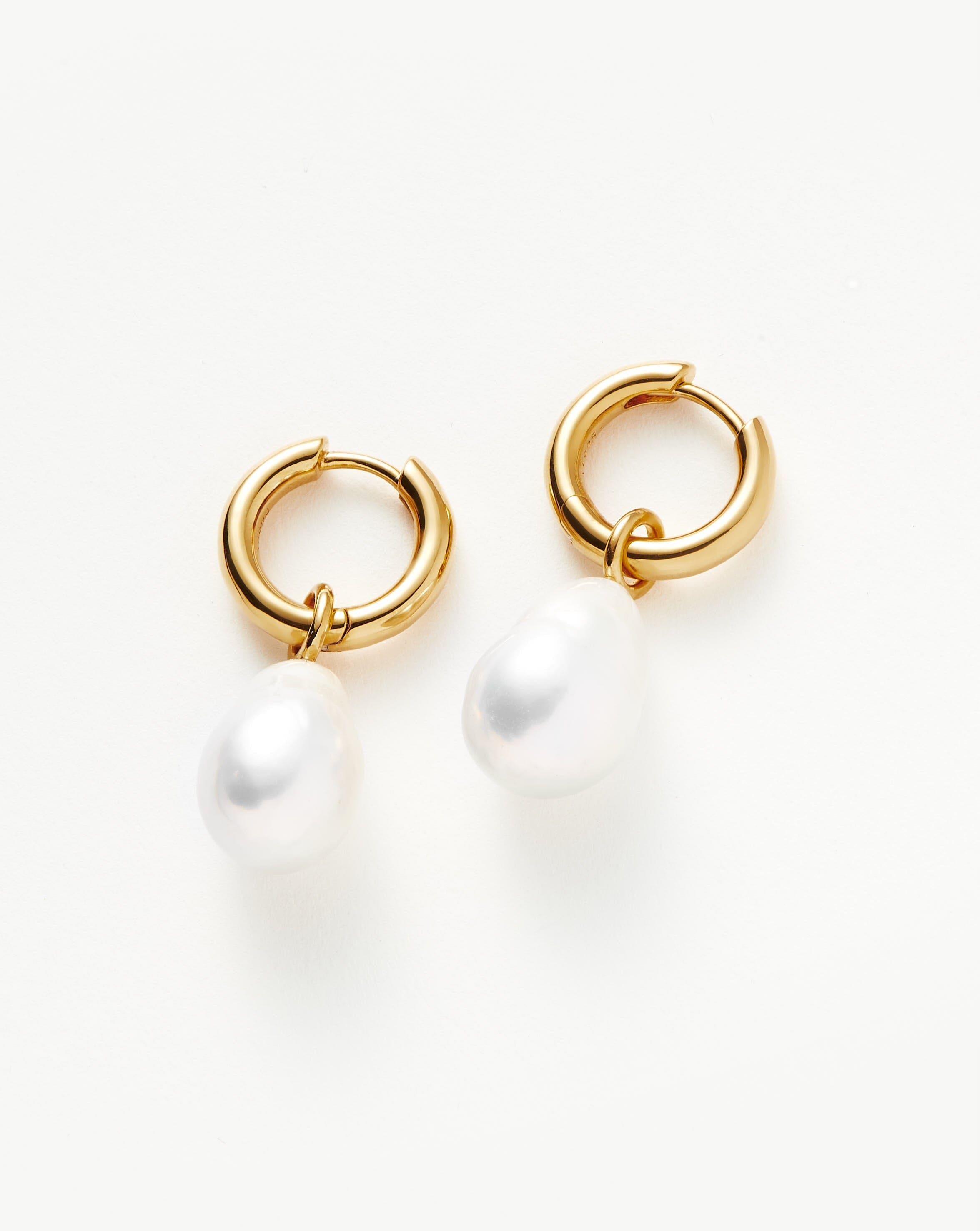 Baroque Pearl Drop Tunnel Mini Hoop Earrings | 18k Gold Vermeil/Pearl