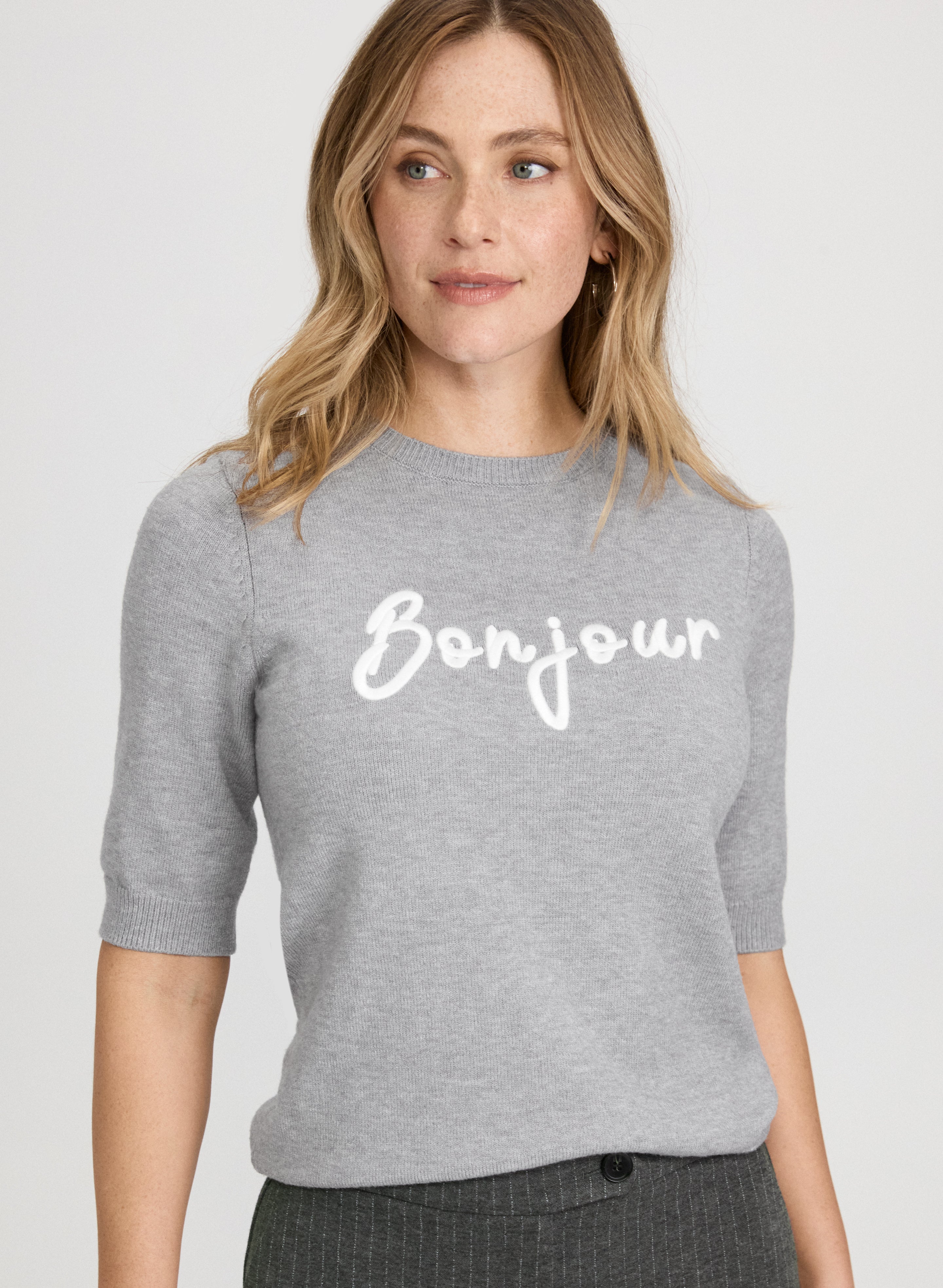 'Bonjour' Knit Pullover