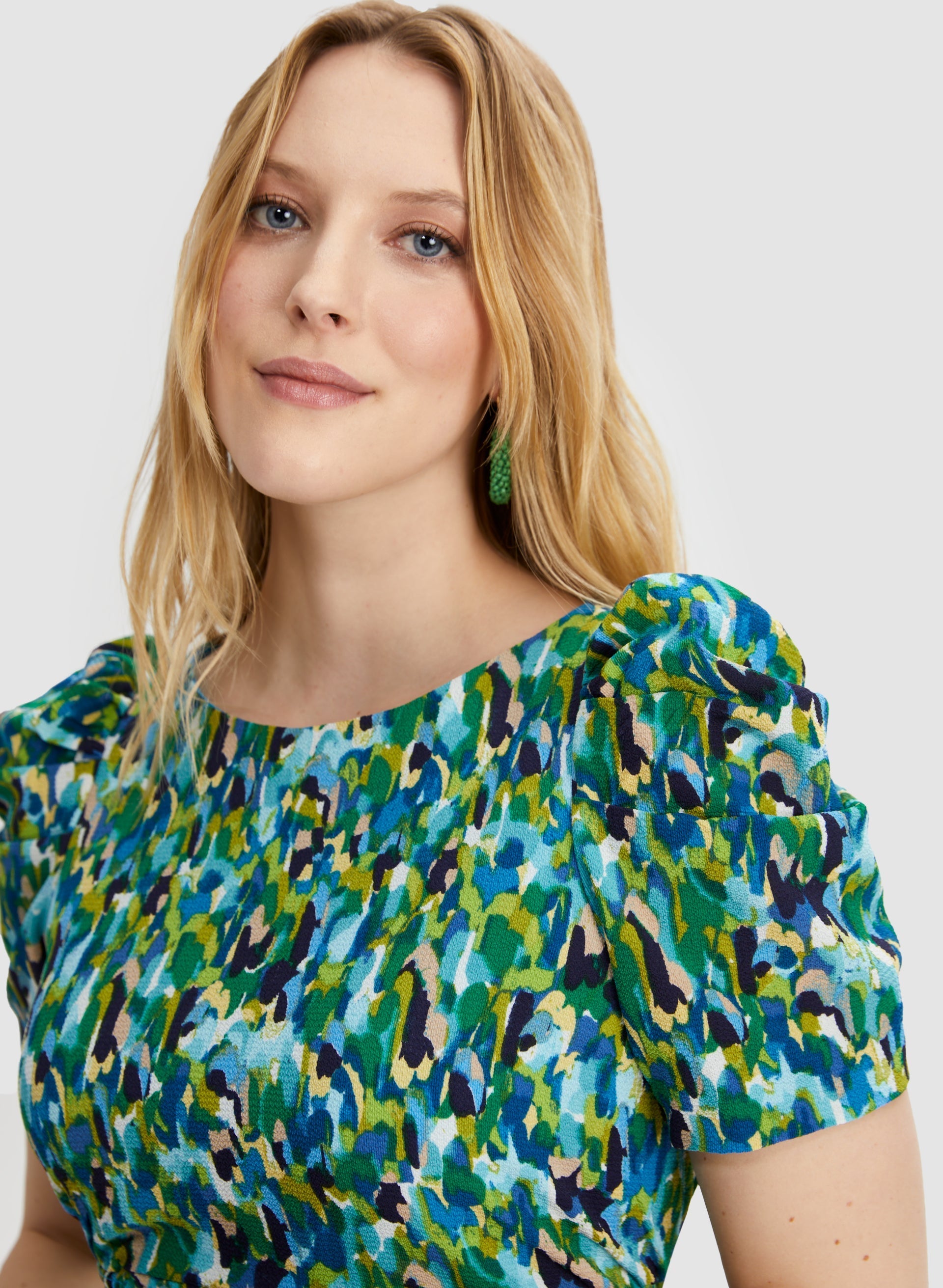 Abstract Print Puff Sleeve Dress