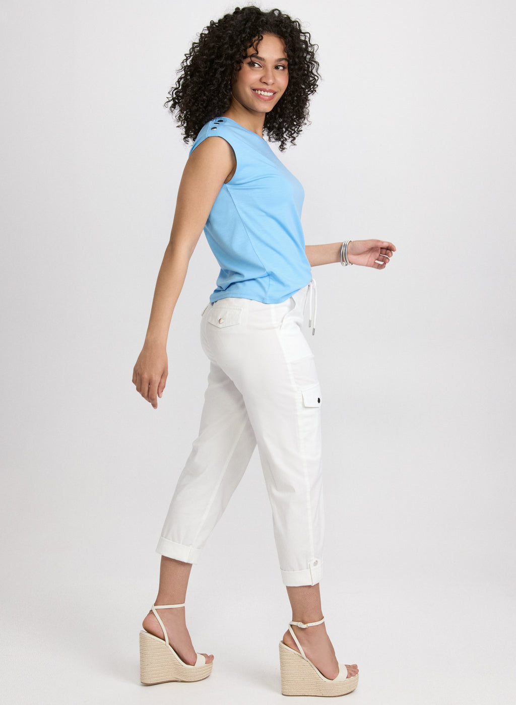 Cotton Drawstring Waist Cargo Capris