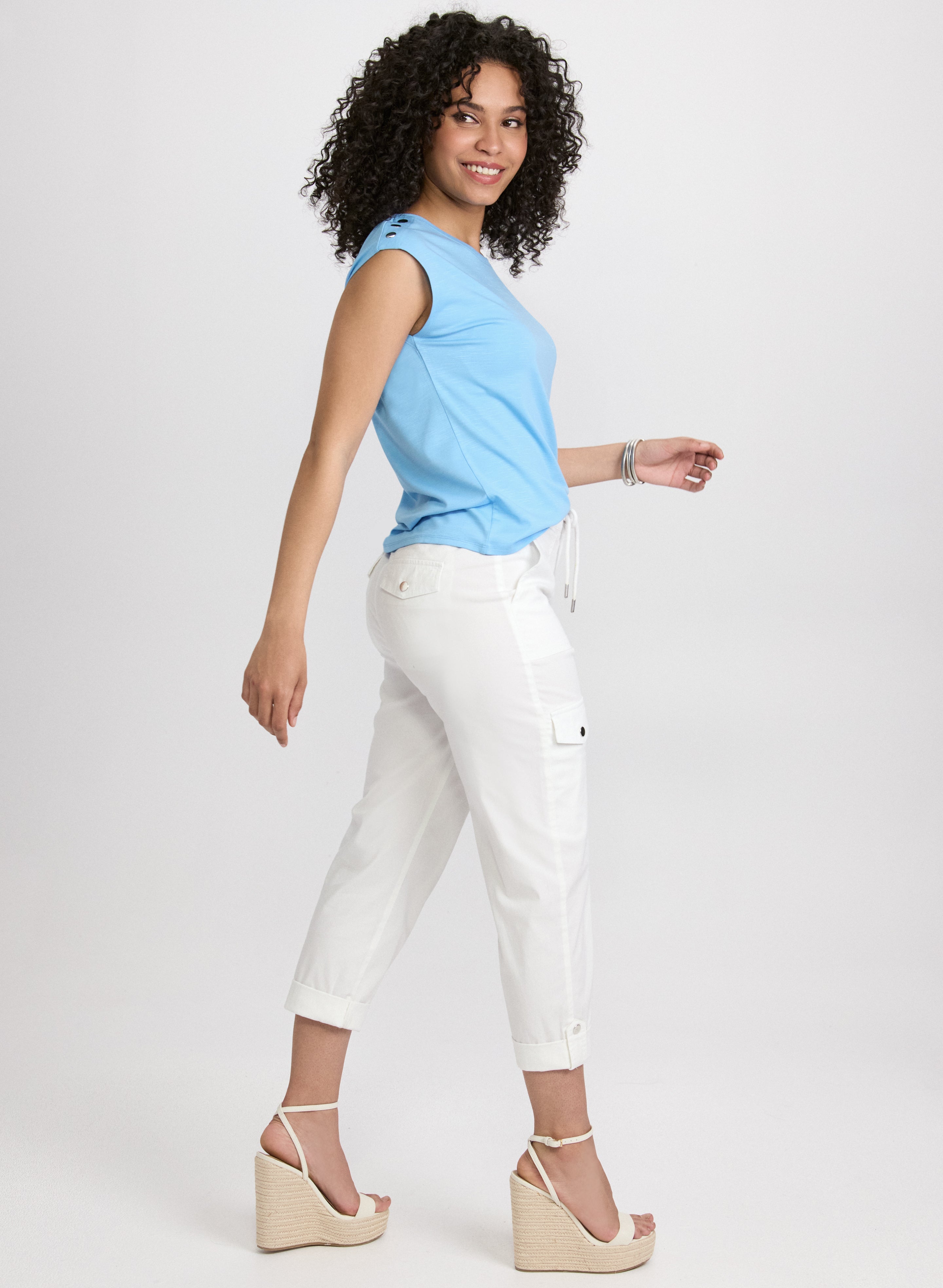 Cotton Drawstring Waist Cargo Capris