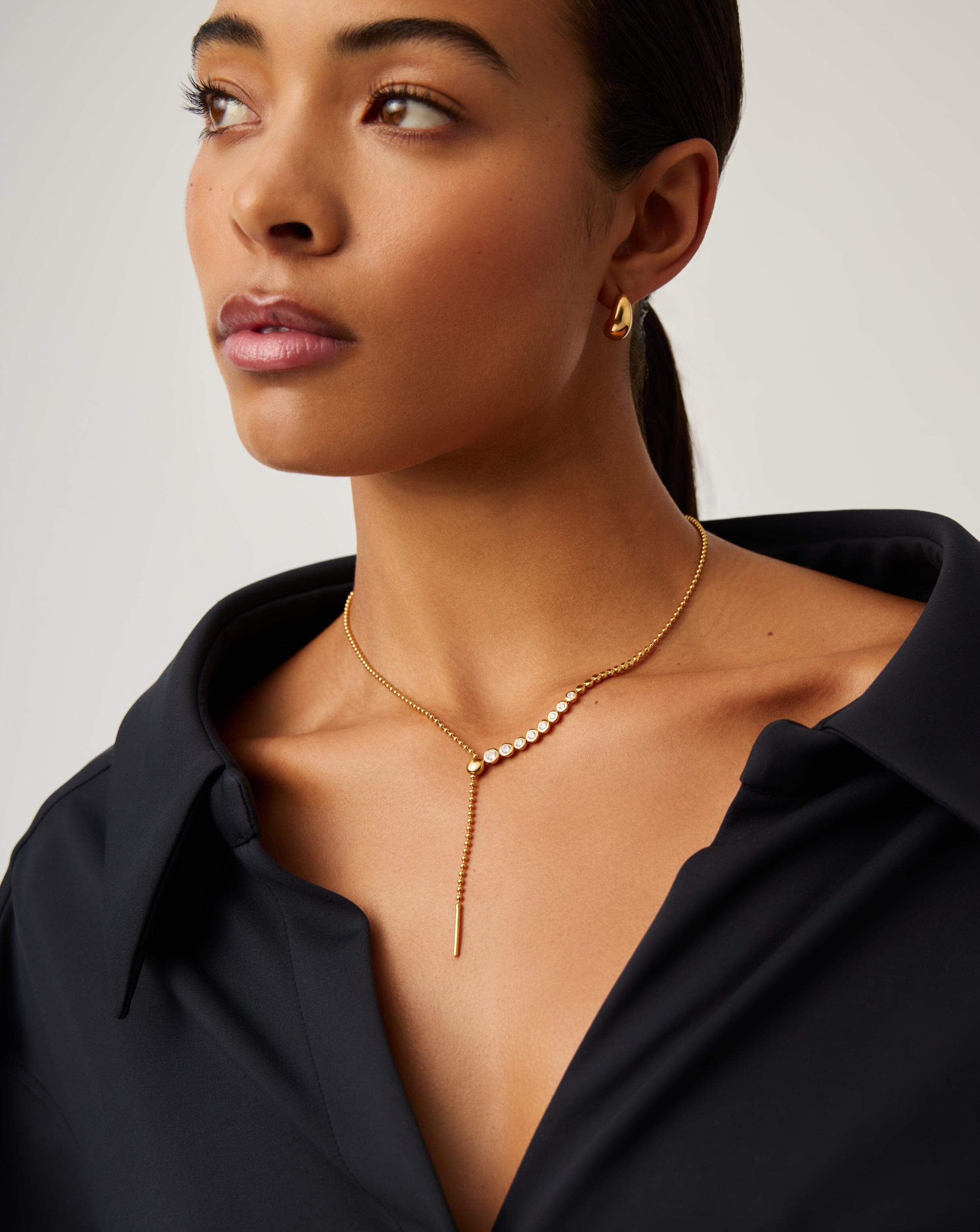 Beaded Stone Slider Lariat Necklace | 18k Gold Vermeil/Cubic Zirconia