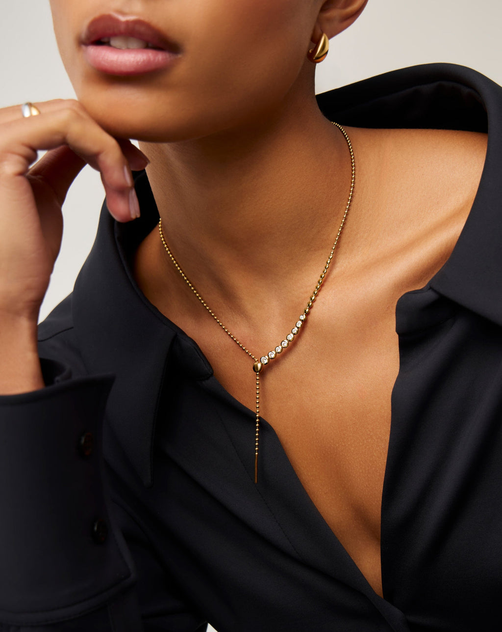 Beaded Stone Slider Lariat Necklace | 18k Gold Vermeil/Cubic Zirconia