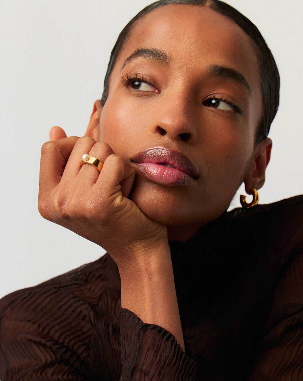 Button Pearl Square Chunky Ring | 18k Gold Plated Vermeil/Pearl