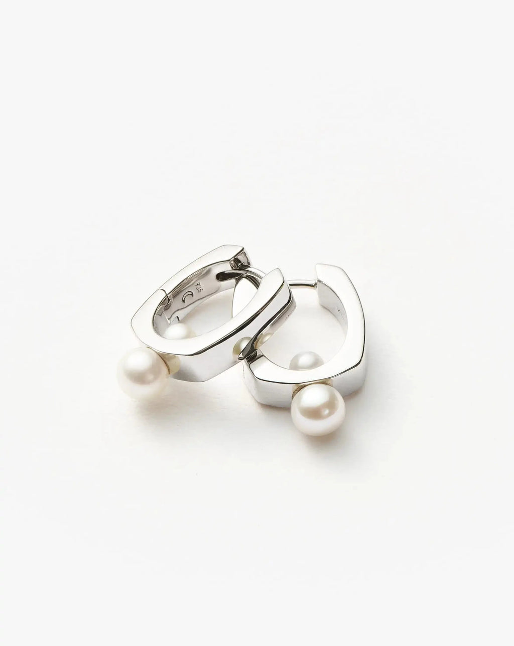 Button Pearl Square Hoop Earrings | Sterling Silver/Pearl