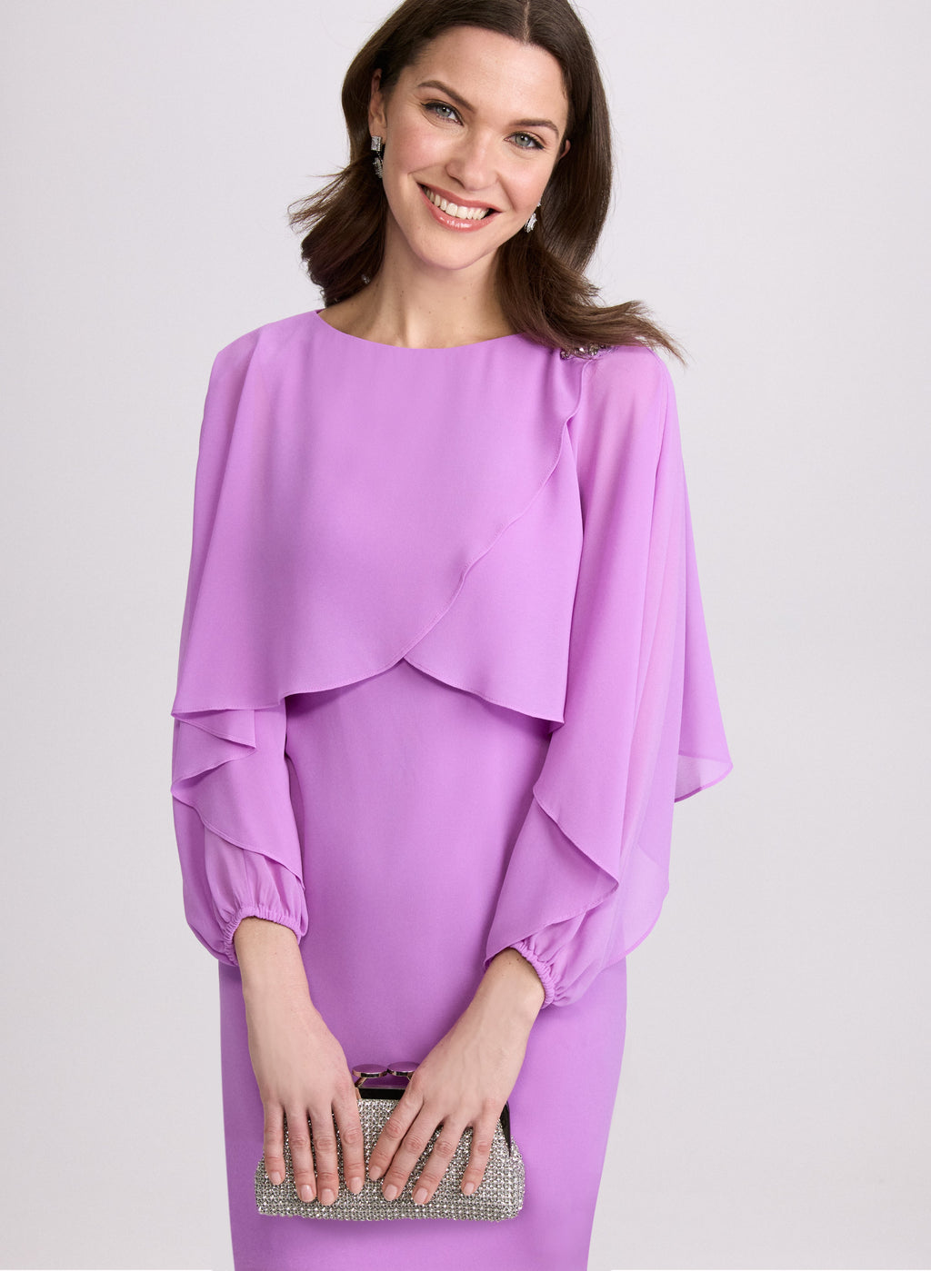 Brooch Embellished Capelet Dress