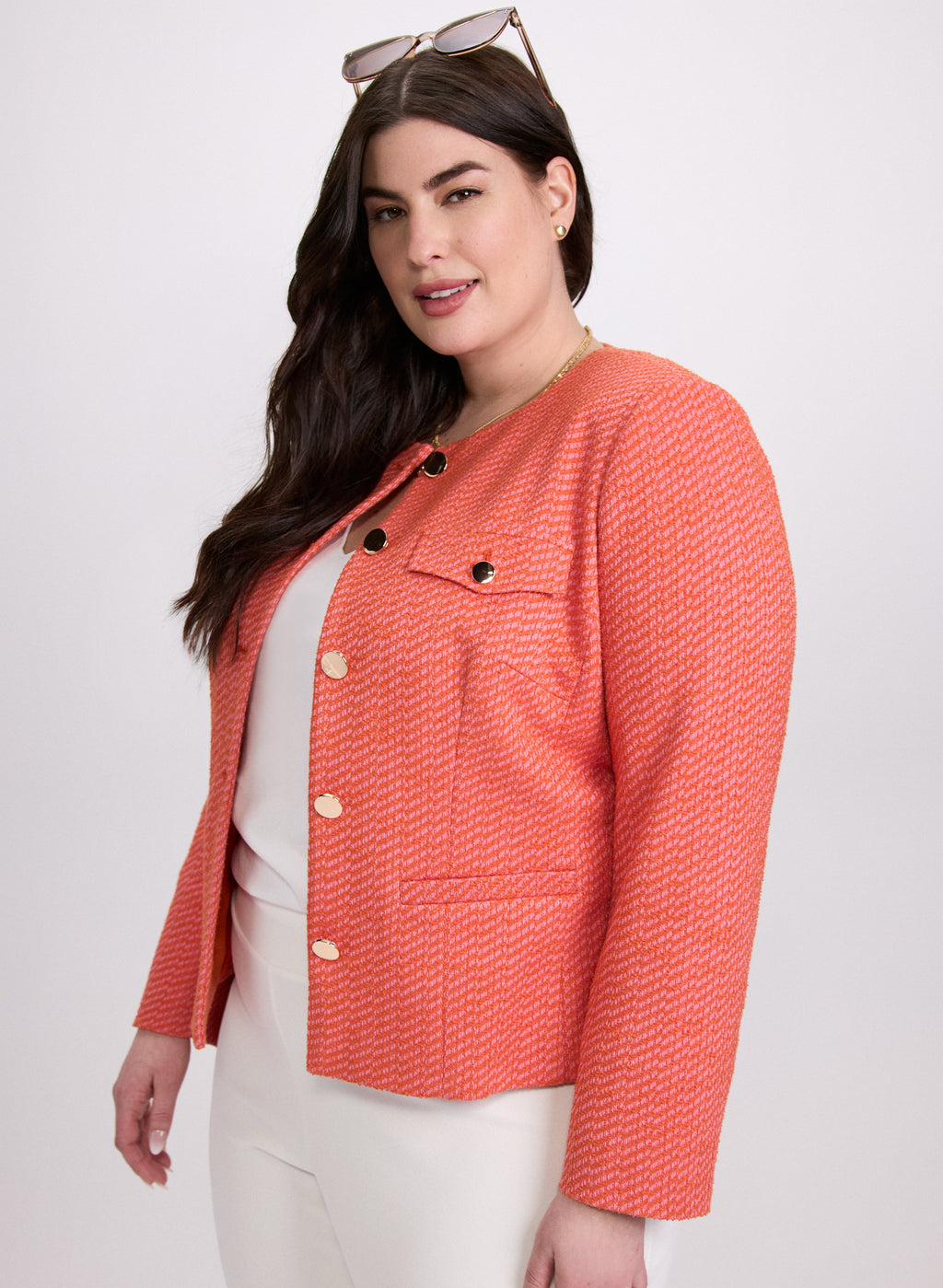 Collarless Bouclé Jacket