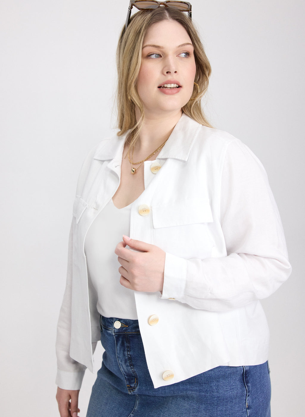 Cropped Linen-Blend Shacket