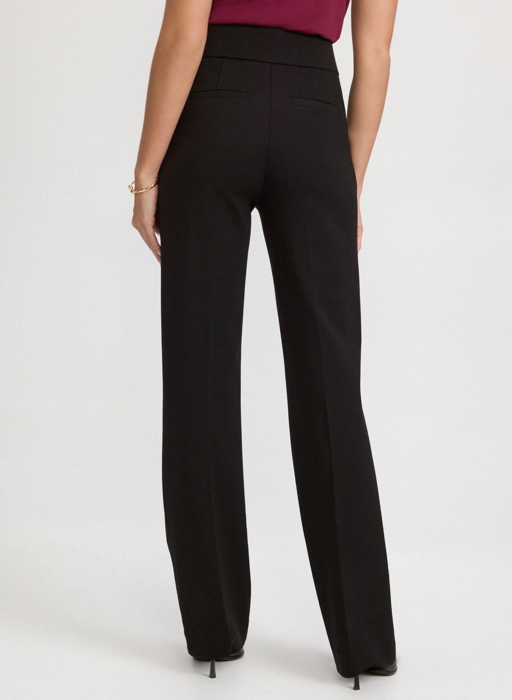 Ava Buttoned-Tab Straight-Leg Pants