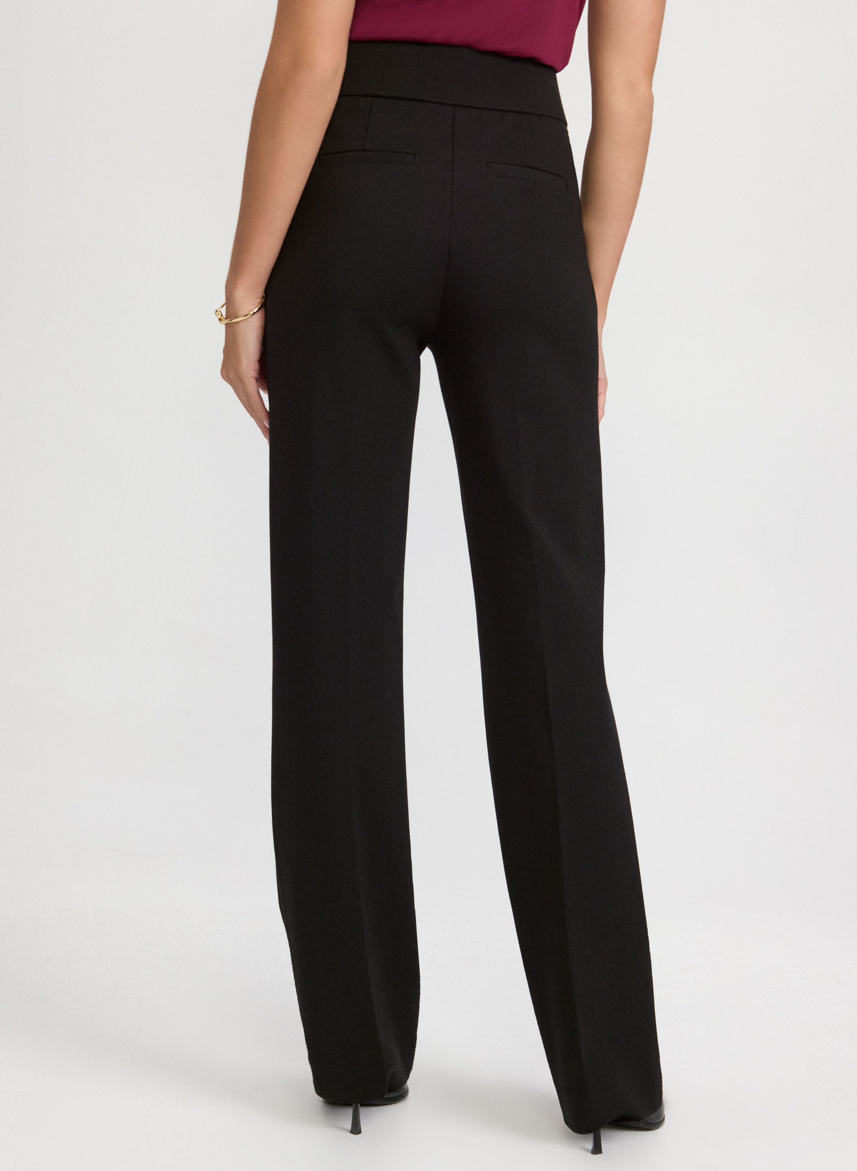 Ava Buttoned-Tab Straight-Leg Pants