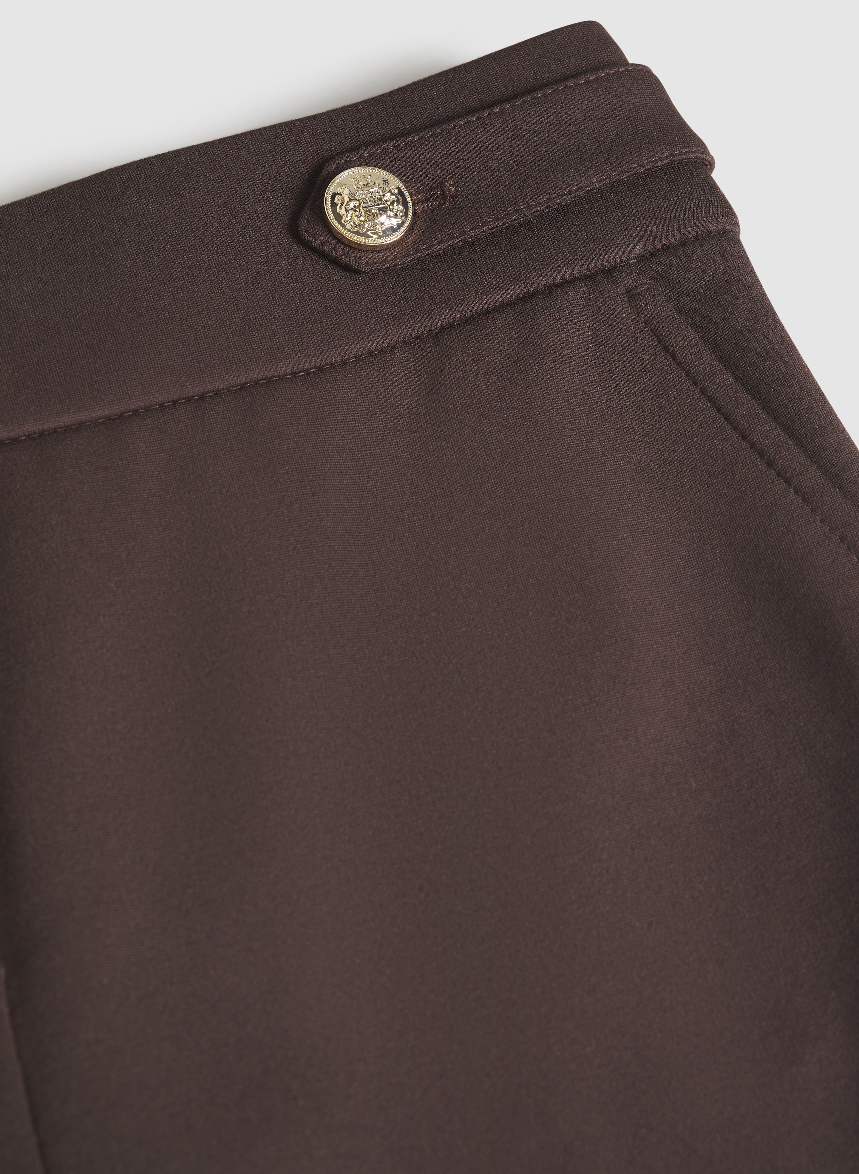 Ava Buttoned-Tab Straight-Leg Pants