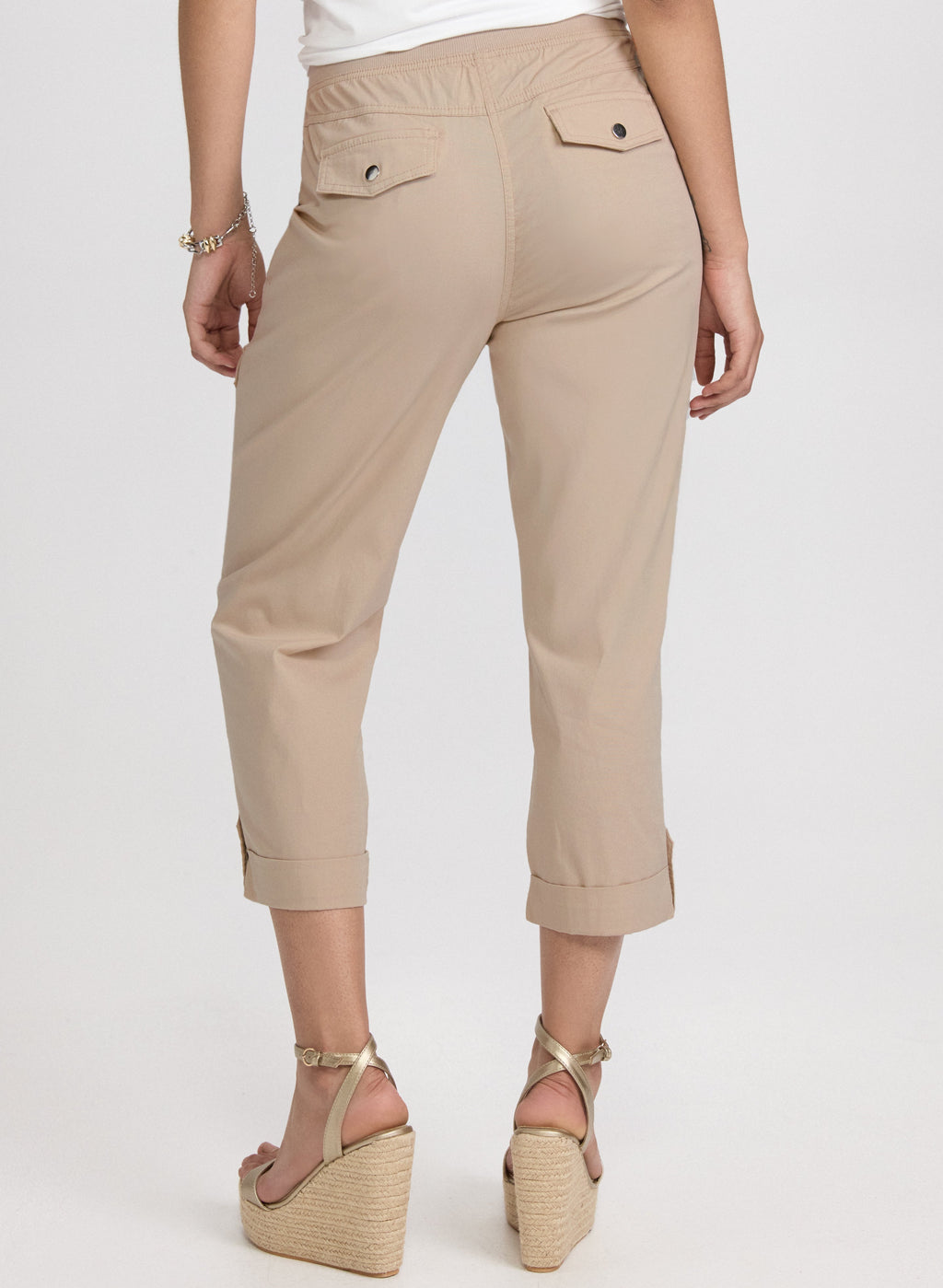 Cotton Drawstring Waist Cargo Capris