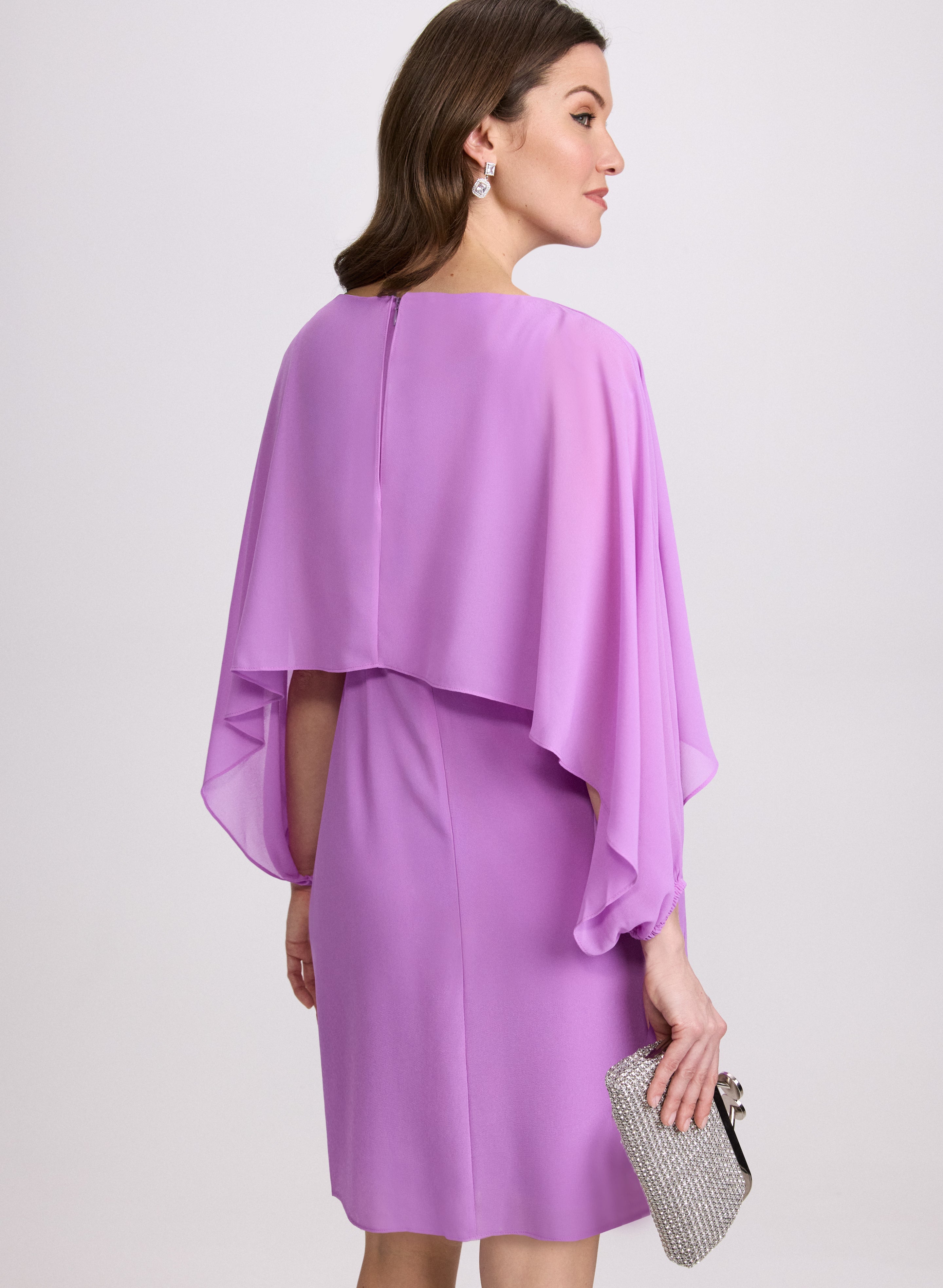 Brooch Embellished Capelet Dress