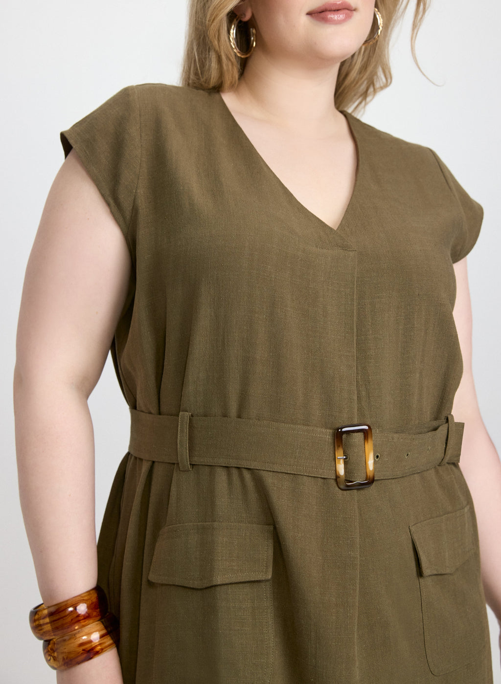 Belted Stretch Linen-Blend Dress