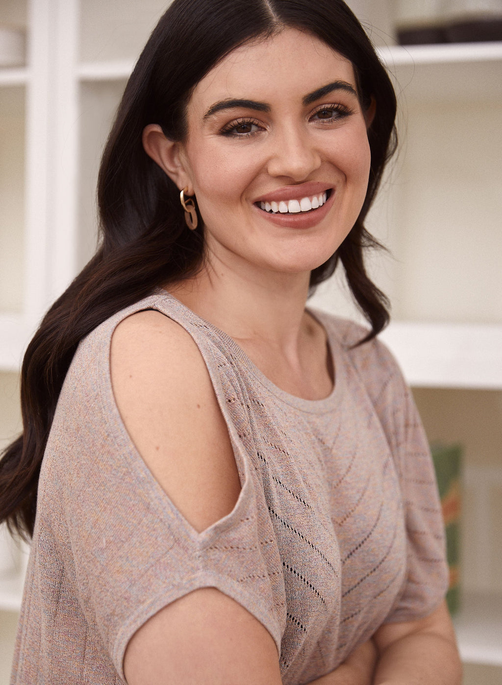 Cold Shoulder Short Sleeve Sweater