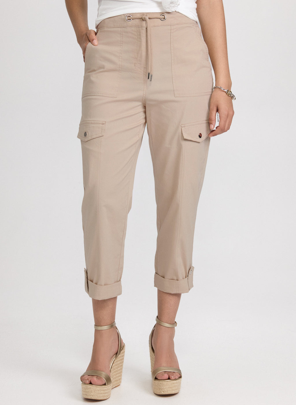 Cotton Drawstring Waist Cargo Capris