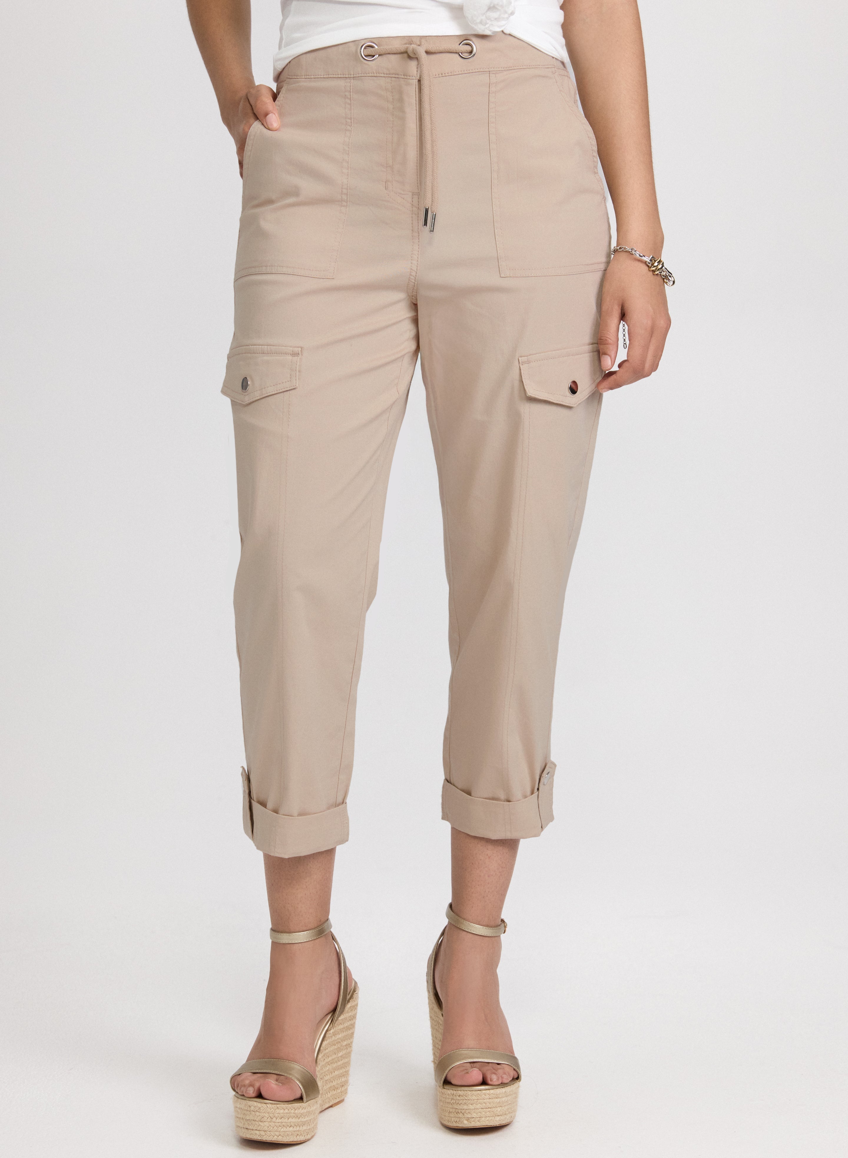 Cotton Drawstring Waist Cargo Capris