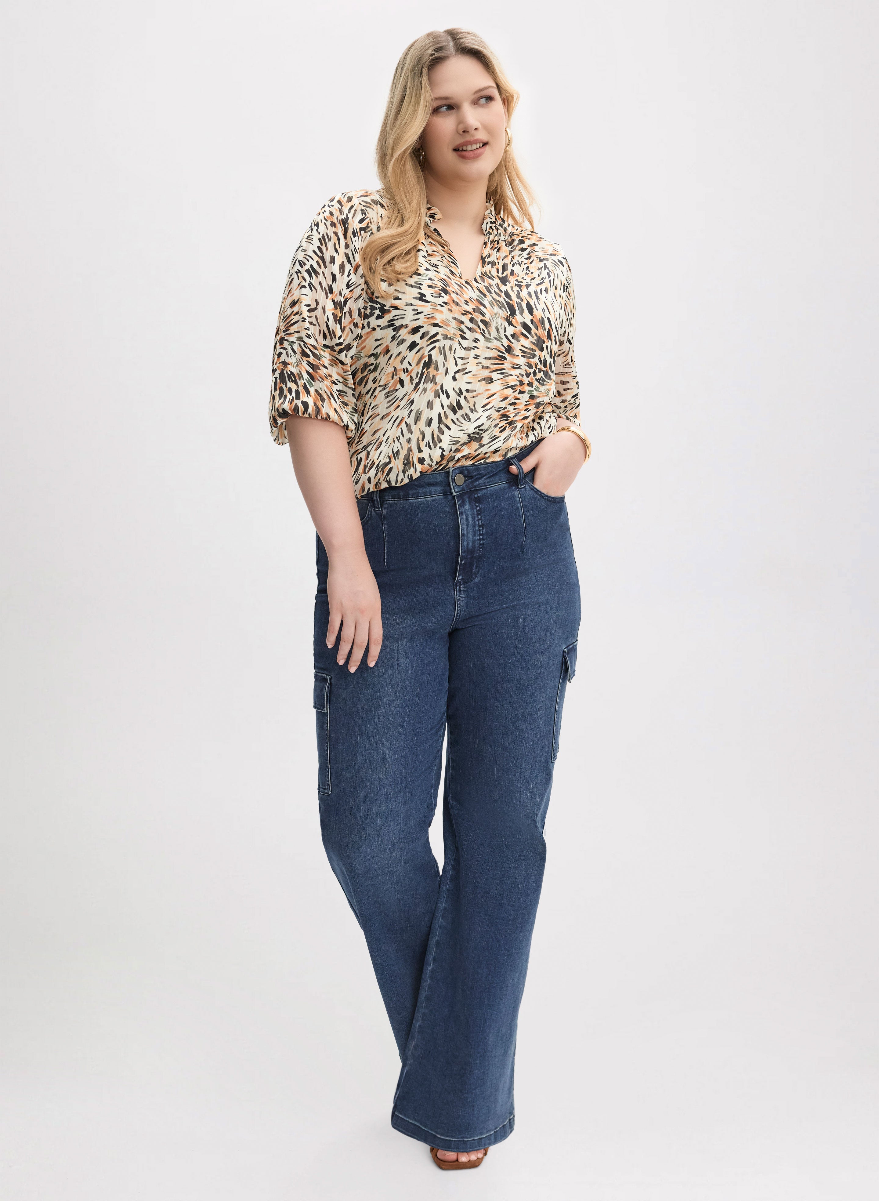 Animal Print Blouse & Cargo Jeans