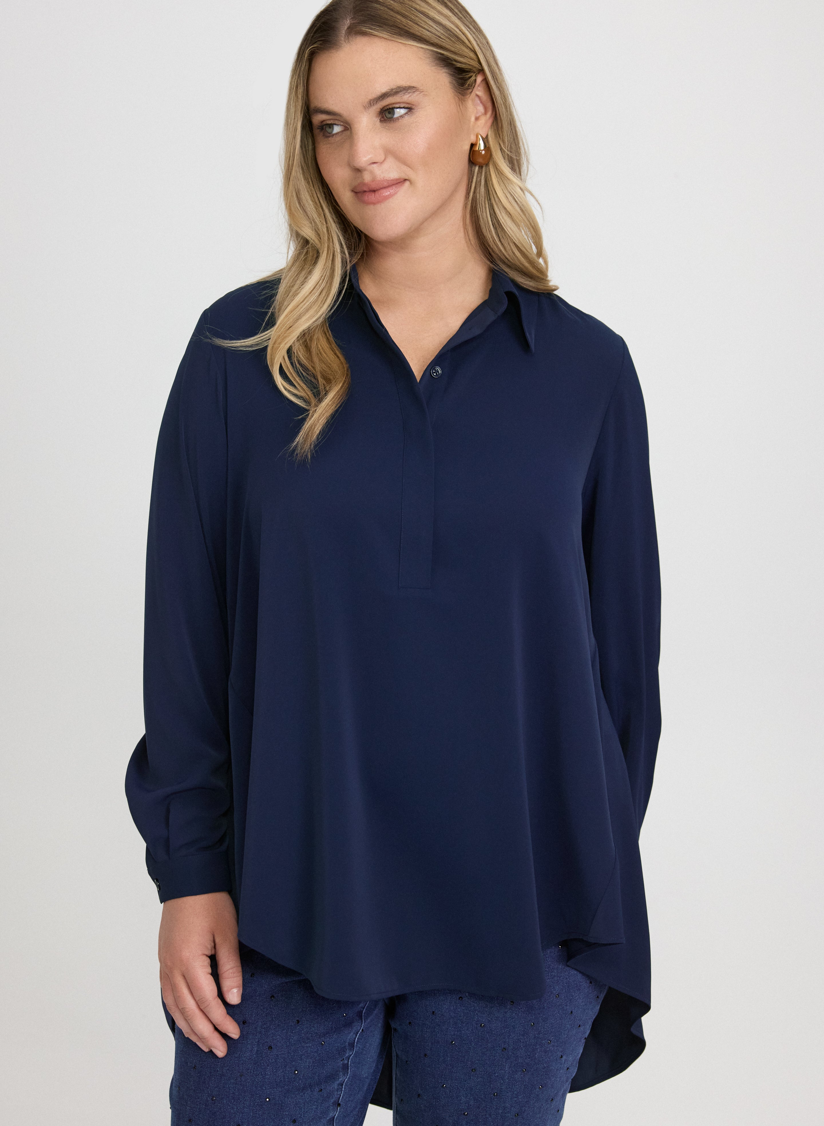 Asymmetric High-Low Hem Blouse