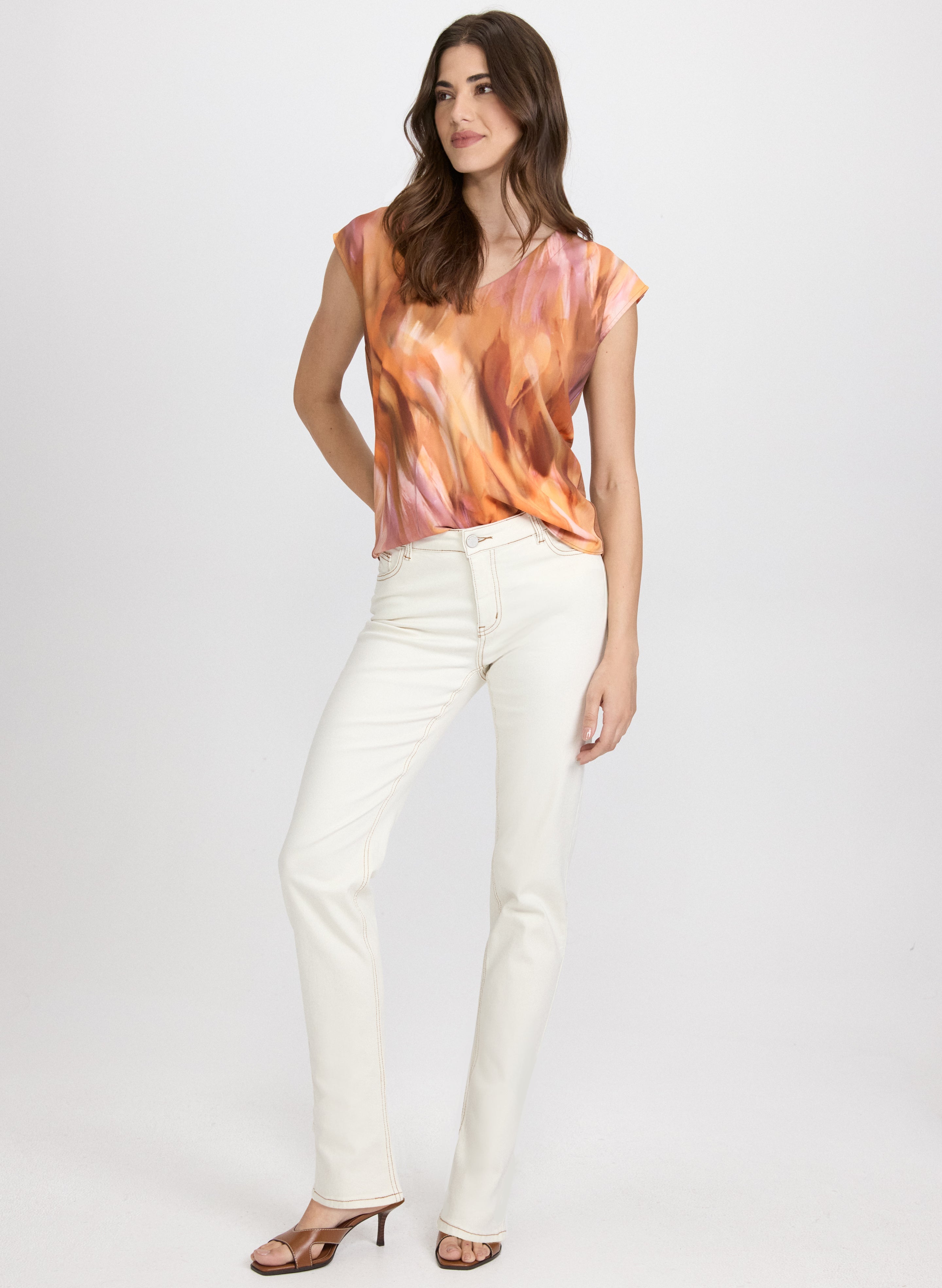 Abstract Cap Sleeve Top