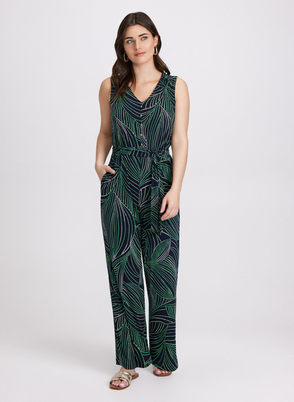 Abstract Leaf Print Jumpsuit