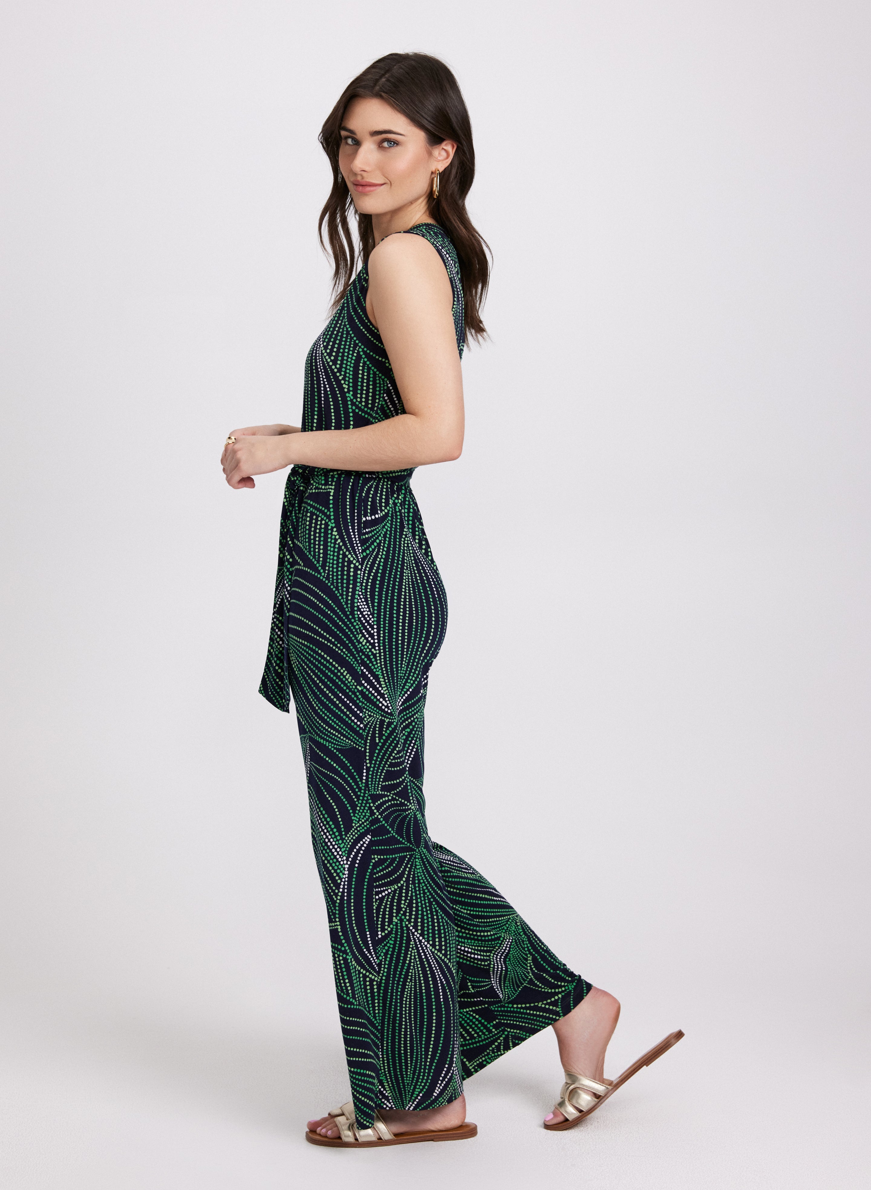 Abstract Leaf Print Jumpsuit
