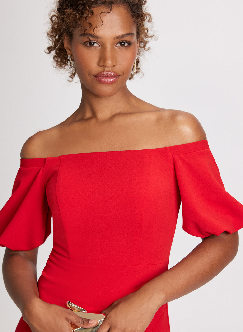 Balloon Sleeve Front Slit Dress