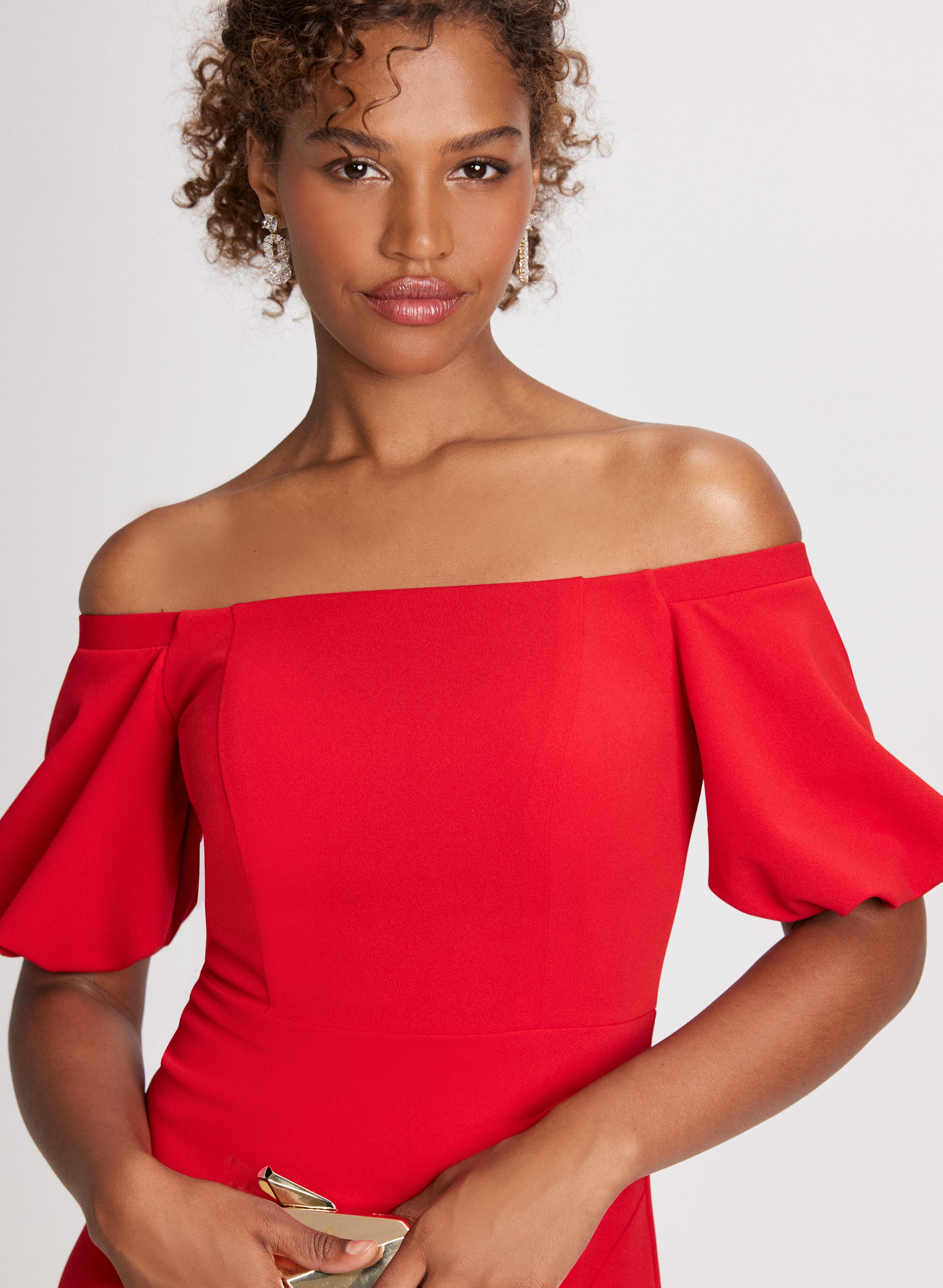 Balloon Sleeve Front Slit Dress