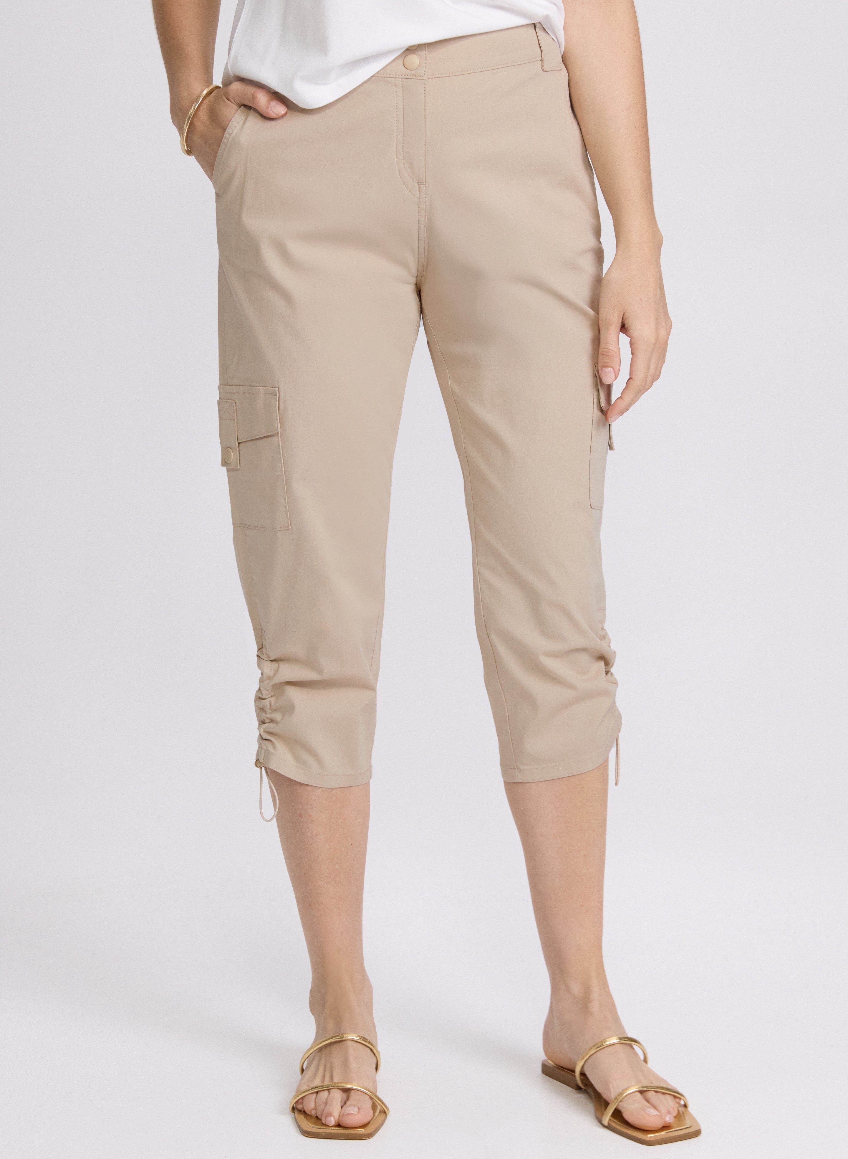 Cropped Drawstring Hem Cargo Pants
