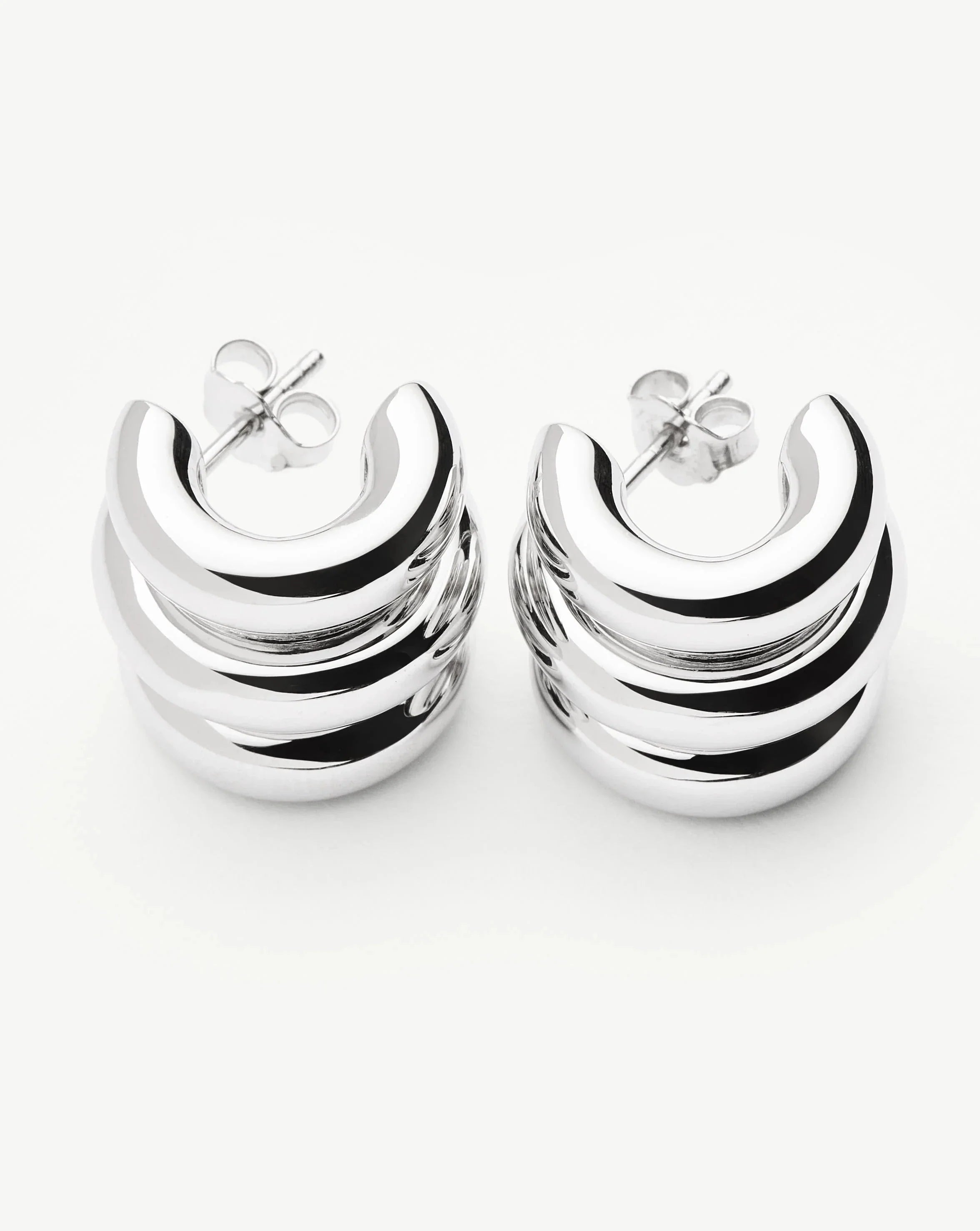 Chubby Triple Small Hoop Earrings | Silver Plated