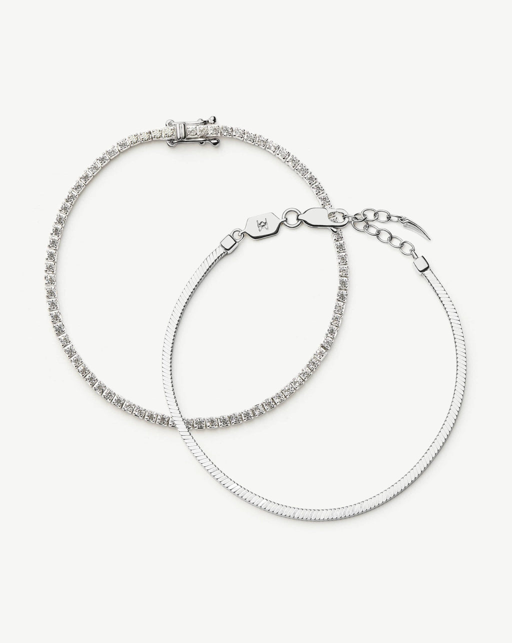 Classic Tennis & Snake Chain Bracelet Set | Sterling Silver