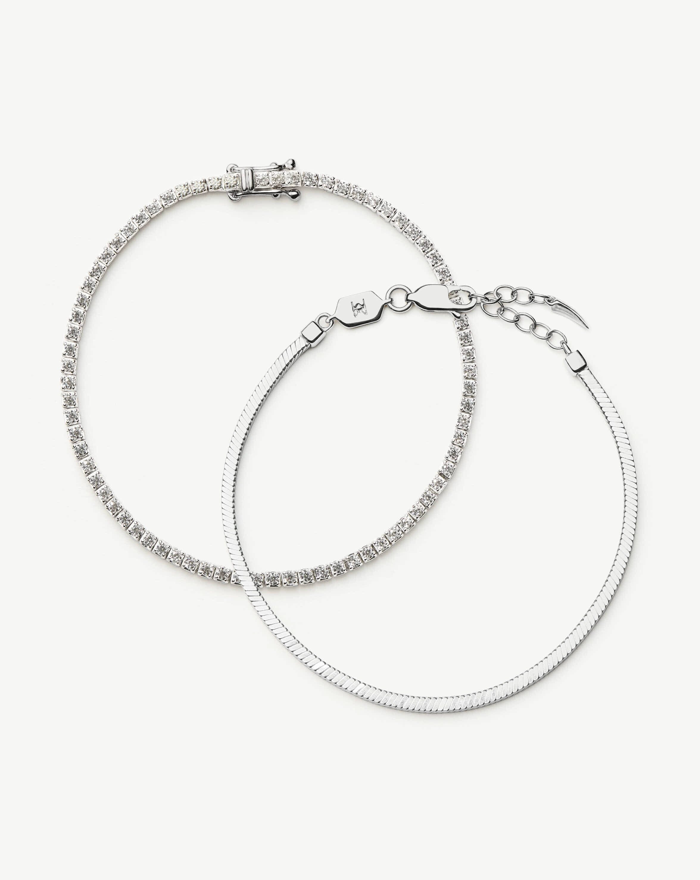 Classic Tennis & Snake Chain Bracelet Set | Sterling Silver