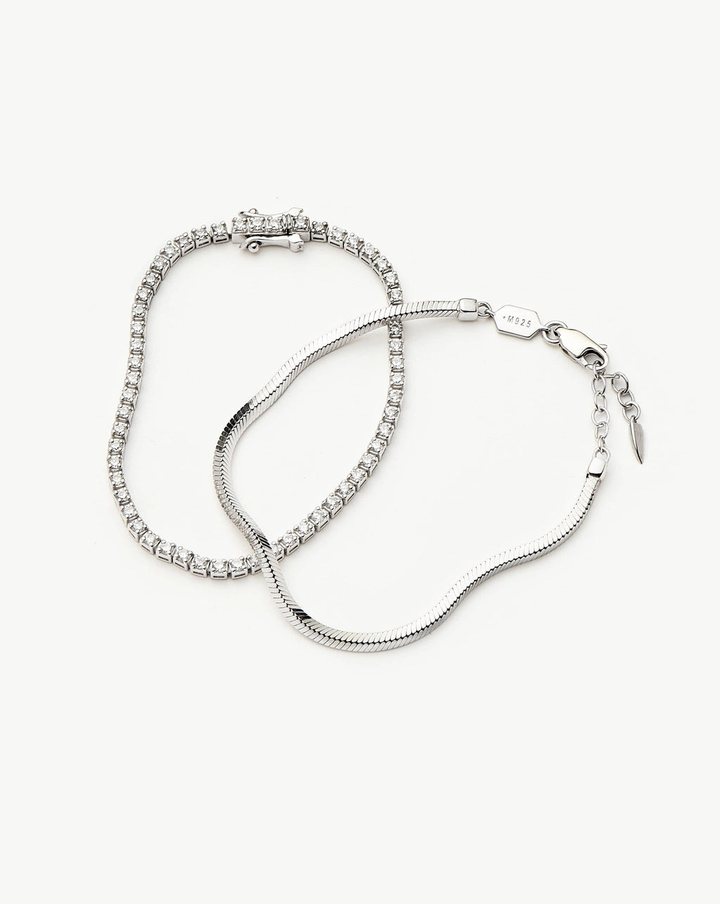 Classic Tennis & Snake Chain Bracelet Set | Sterling Silver
