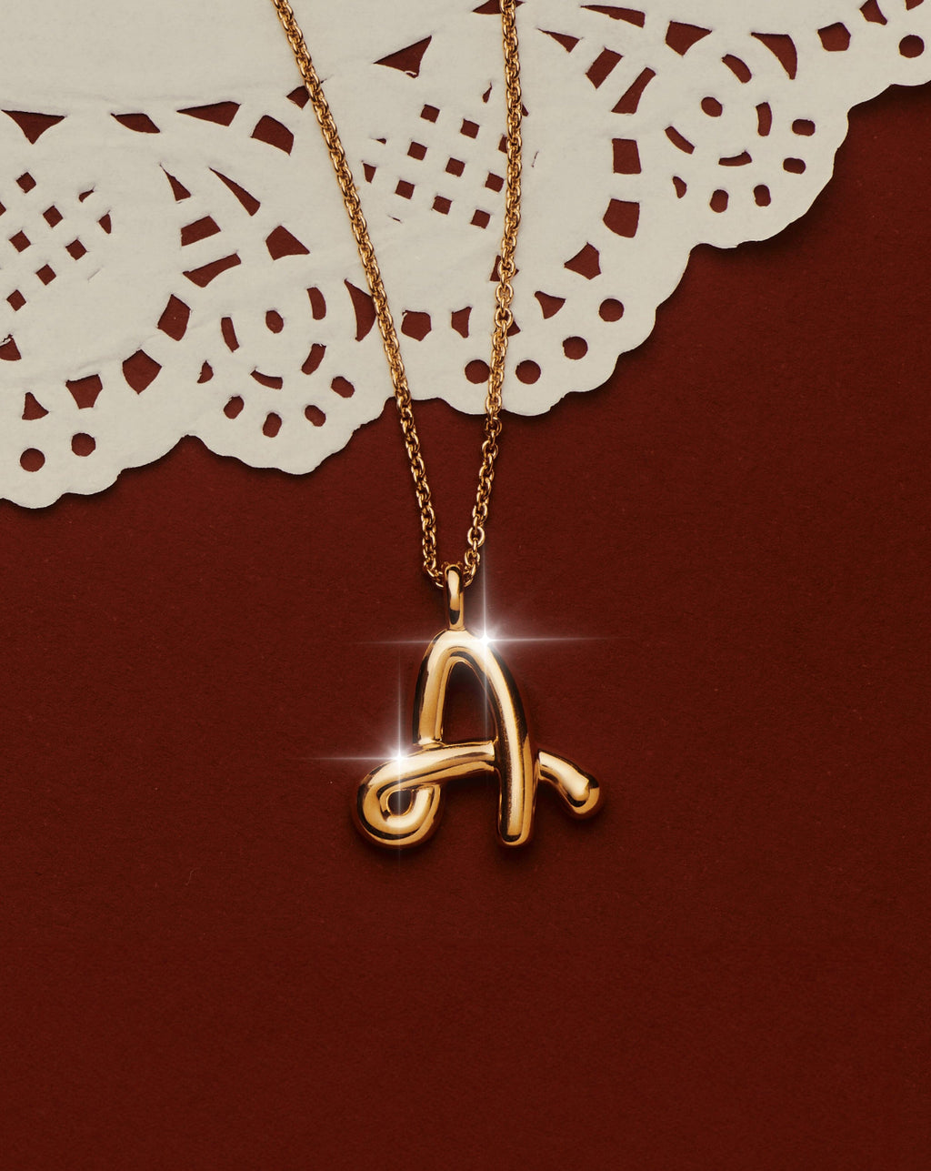 Curly Molten Initial Pendant Necklace  - Initial A | 18k Gold Vermeil