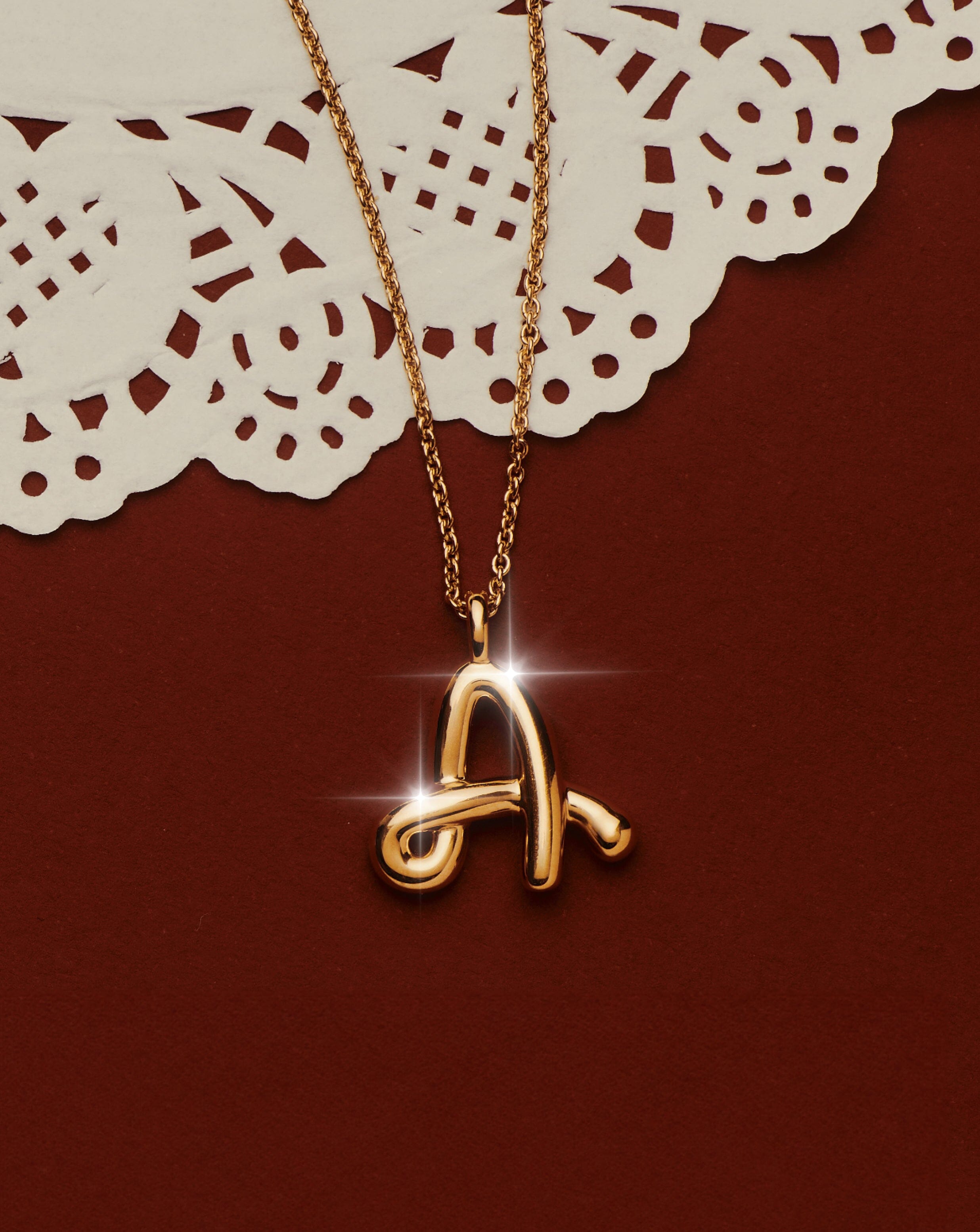 Curly Molten Initial Pendant Necklace  - Initial A | 18k Gold Vermeil