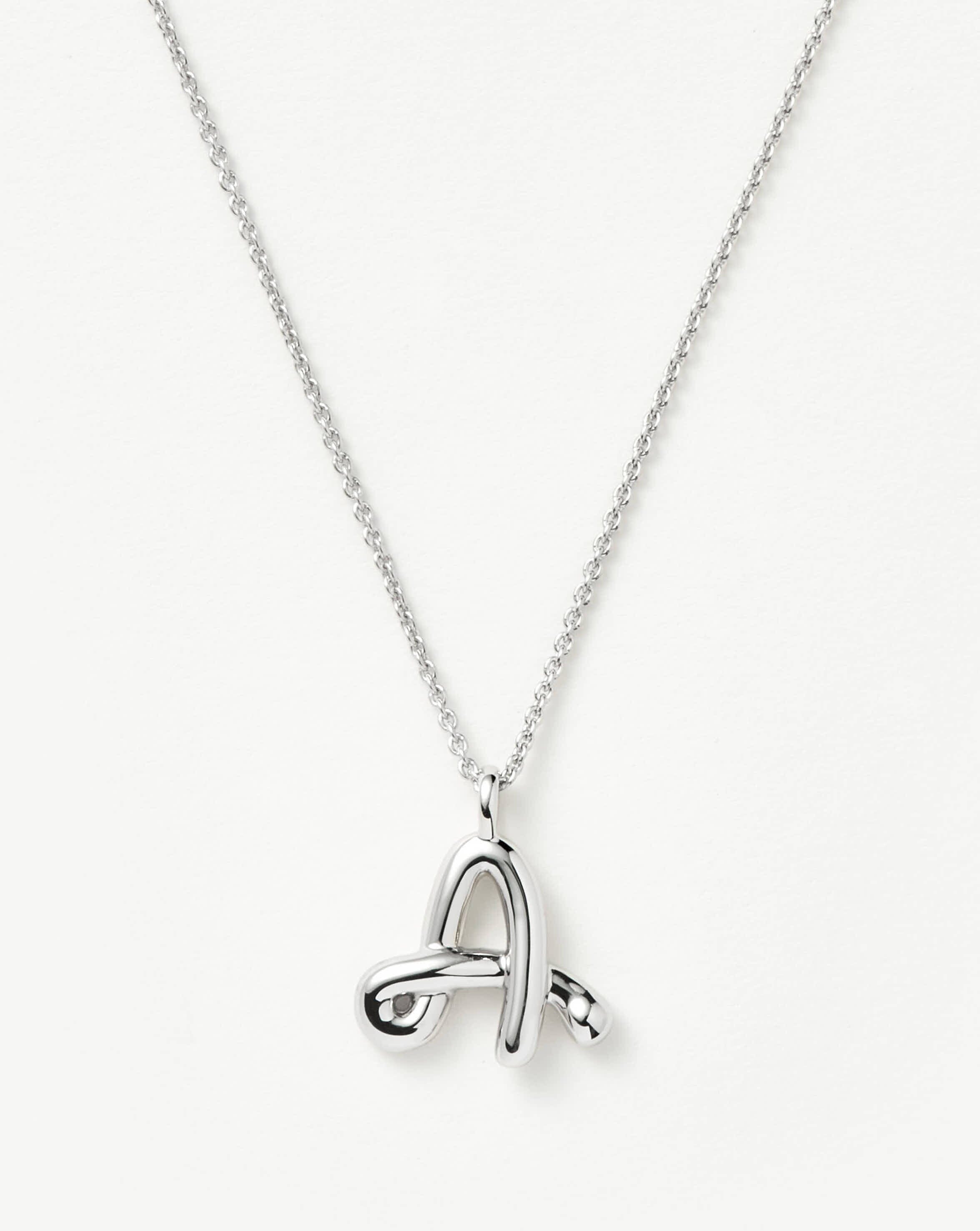 Curly Molten Initial Pendant Necklace - Initial A | Sterling Silver