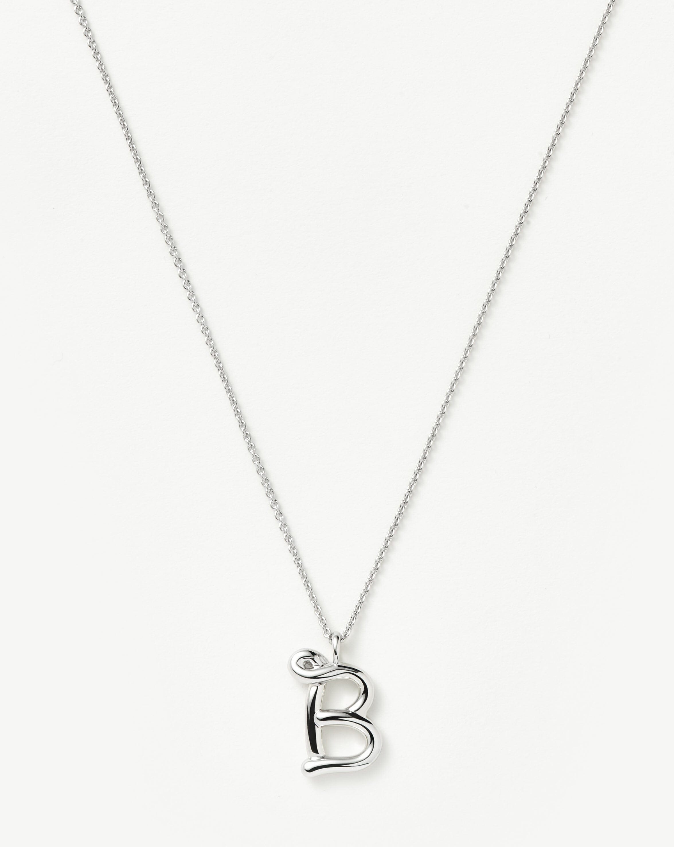 Curly Molten Initial Pendant Necklace - Initial B | Sterling Silver