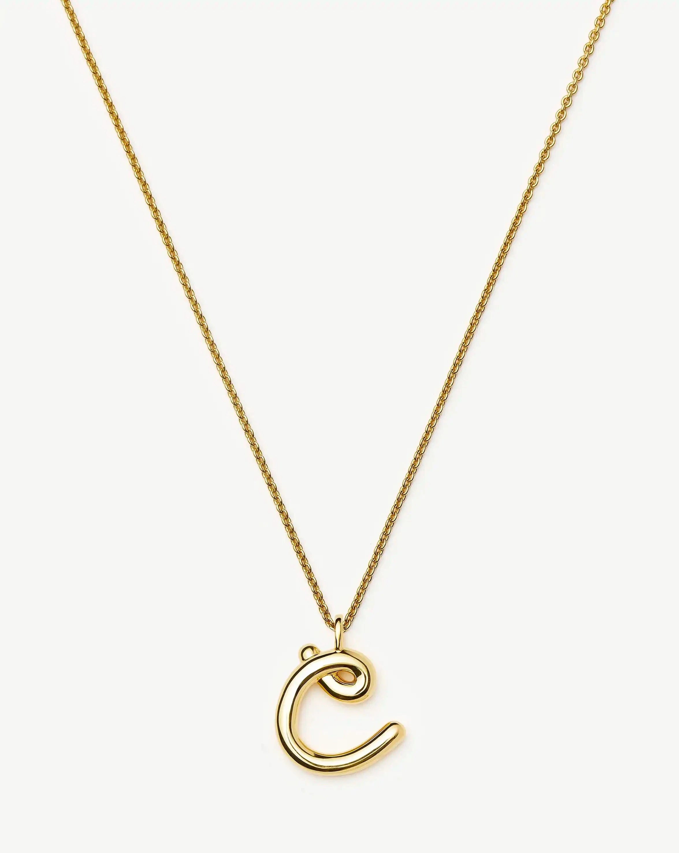 Curly Molten Initial Pendant Necklace - Initial C | 18k Gold Vermeil