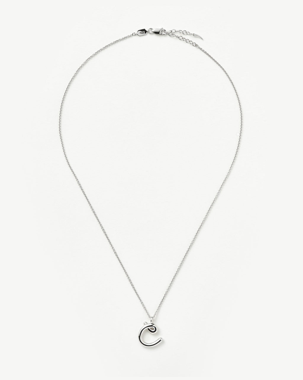 Curly Molten Initial Pendant Necklace - Initial C | Sterling Silver