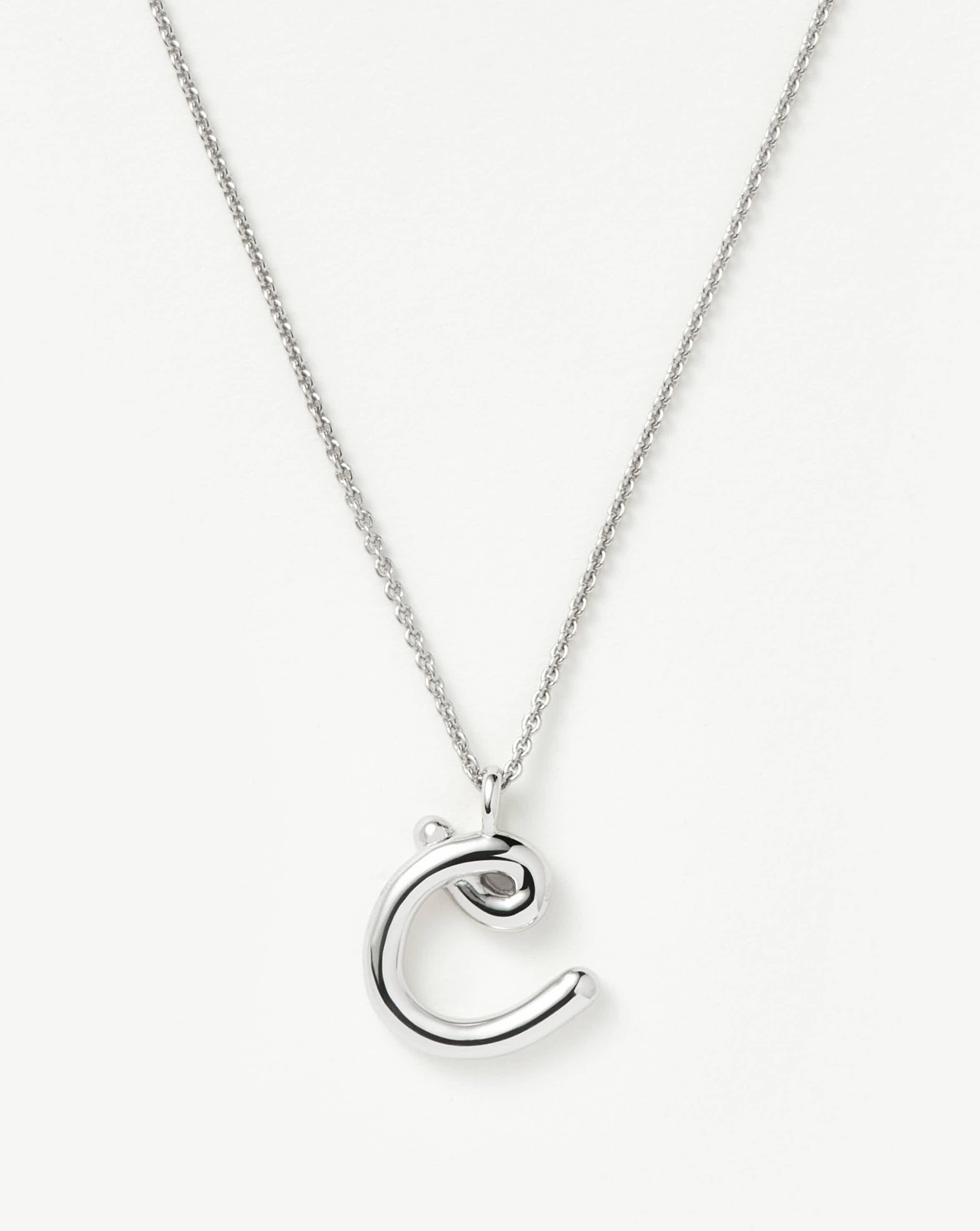 Curly Molten Initial Pendant Necklace - Initial C | Sterling Silver