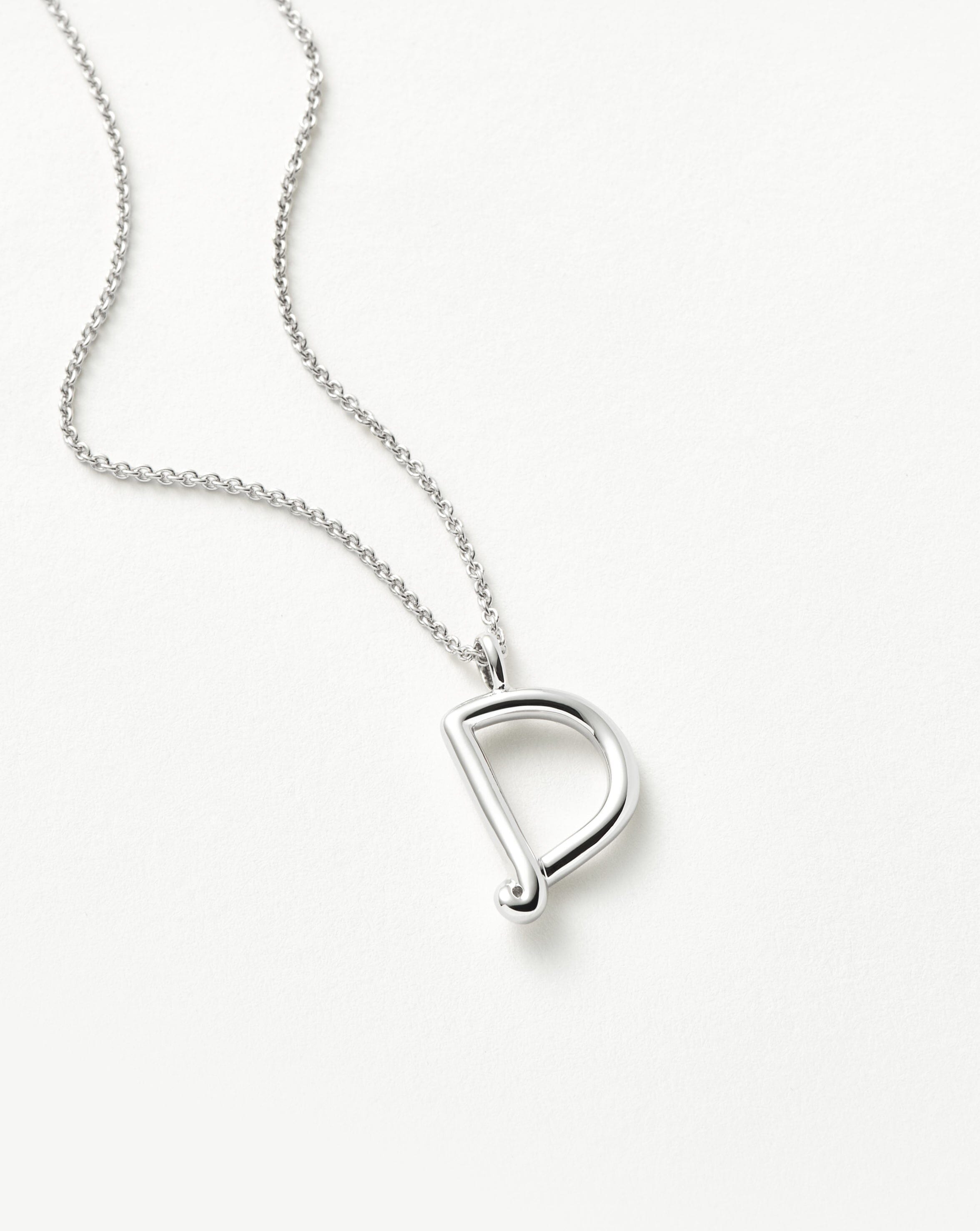 Curly Molten Initial Pendant Necklace - Initial D | Sterling Silver