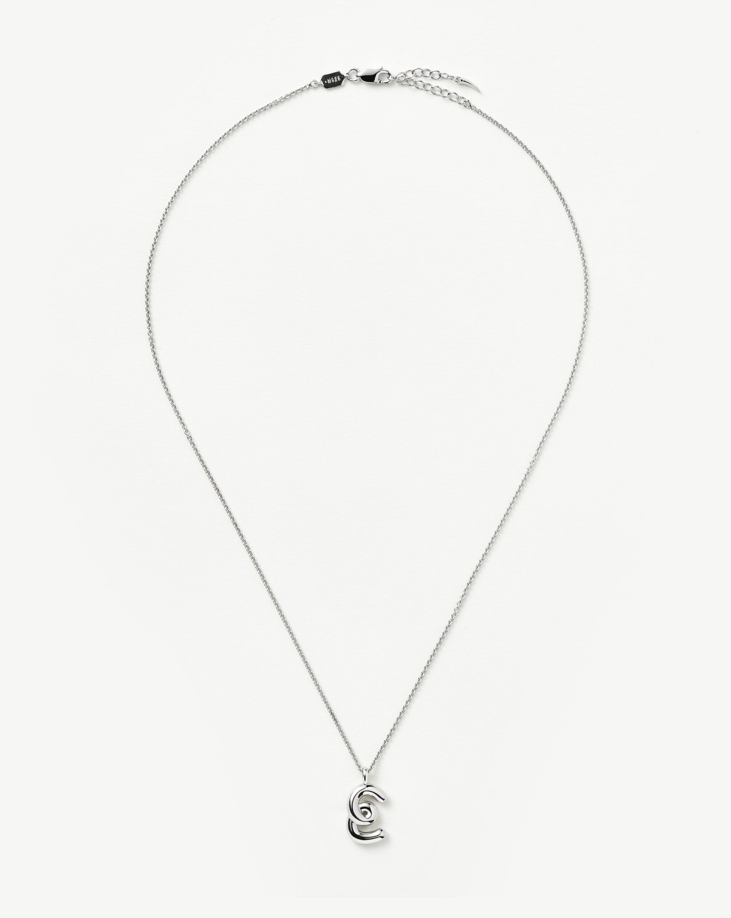 Curly Molten Initial Pendant Necklace - Initial E | Sterling Silver
