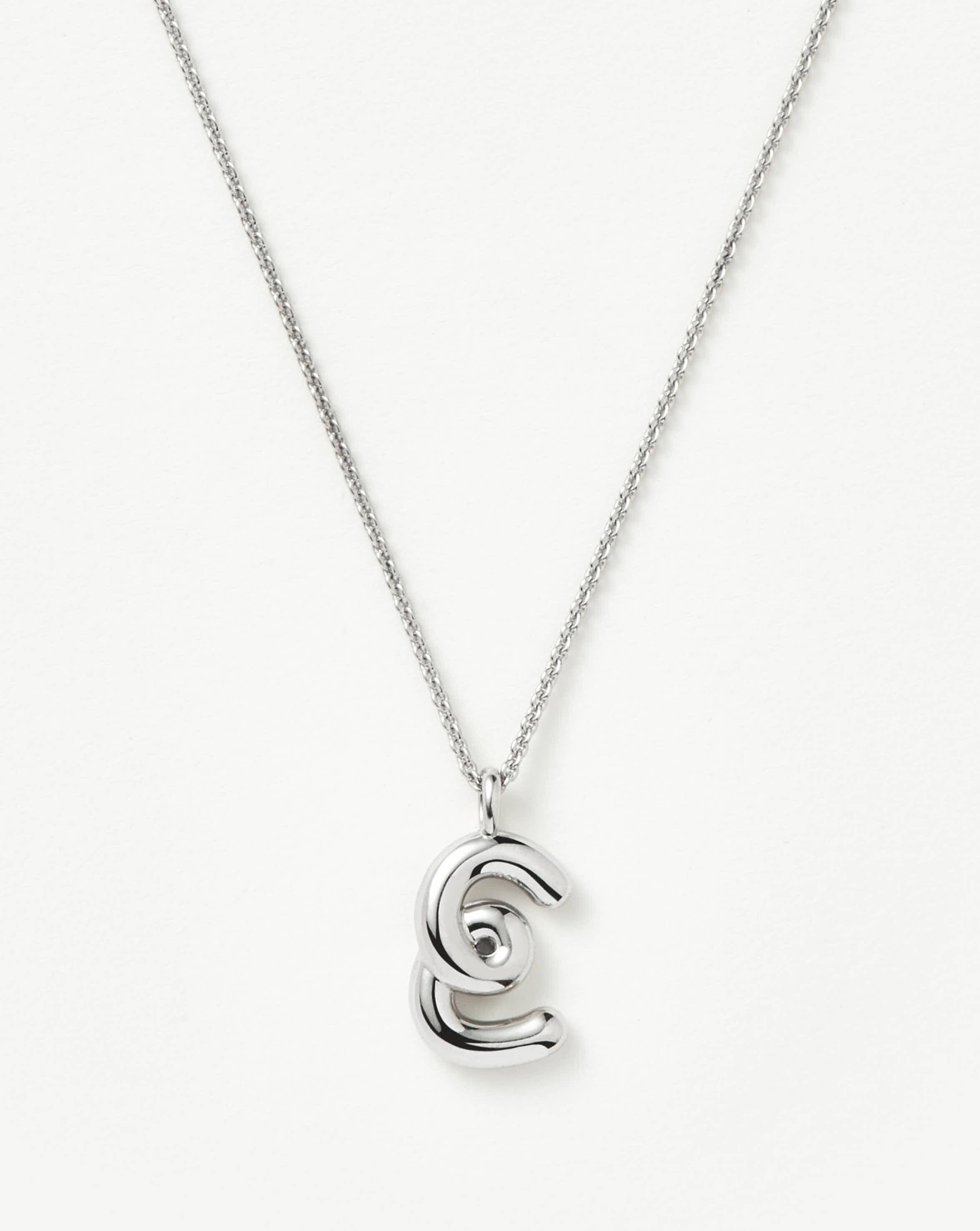Curly Molten Initial Pendant Necklace - Initial E | Sterling Silver